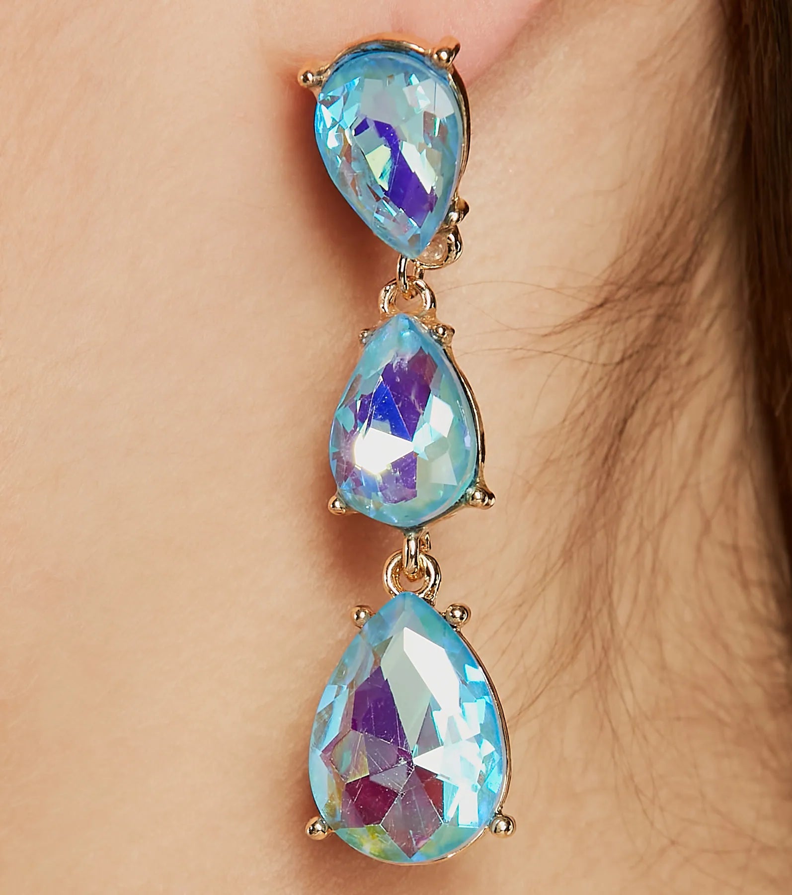 So Dreamy Iridescent Teardrop Rhinestone Earrings