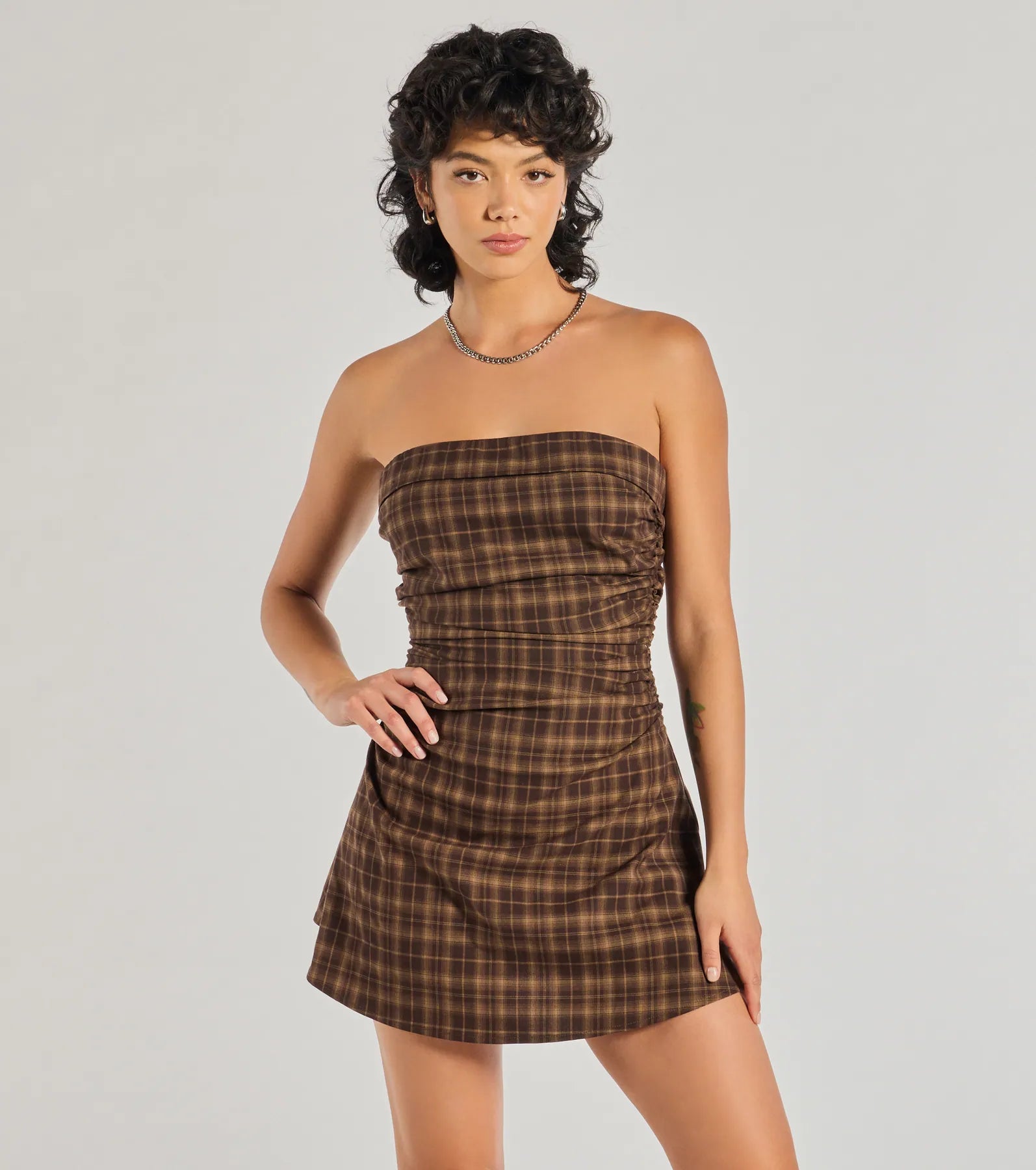 Cute In Plaid Strapless Plaid A-Line Mini Dress