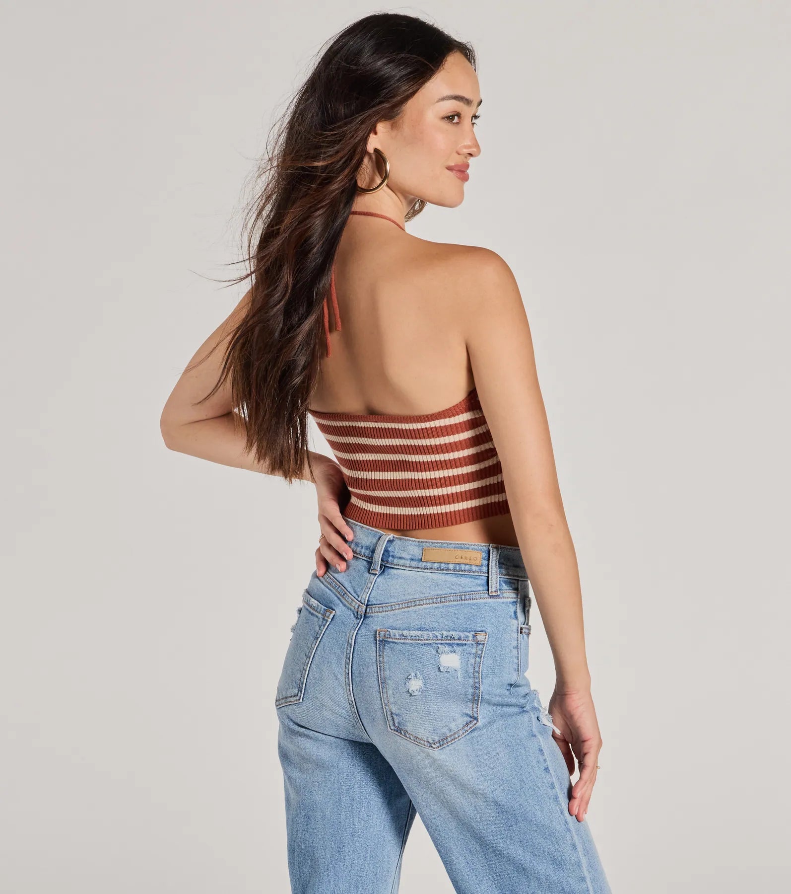 Trendy In Stripes Halter Rib Knit Crop Top