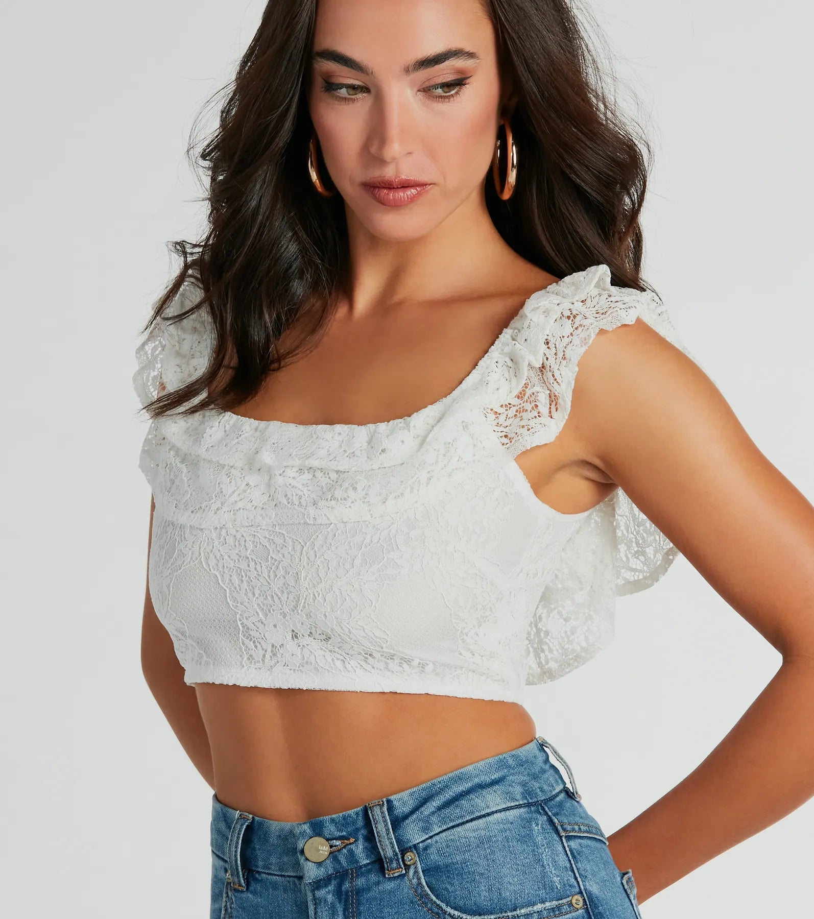 Flirty Aurora Ruffle Lace Crop Top