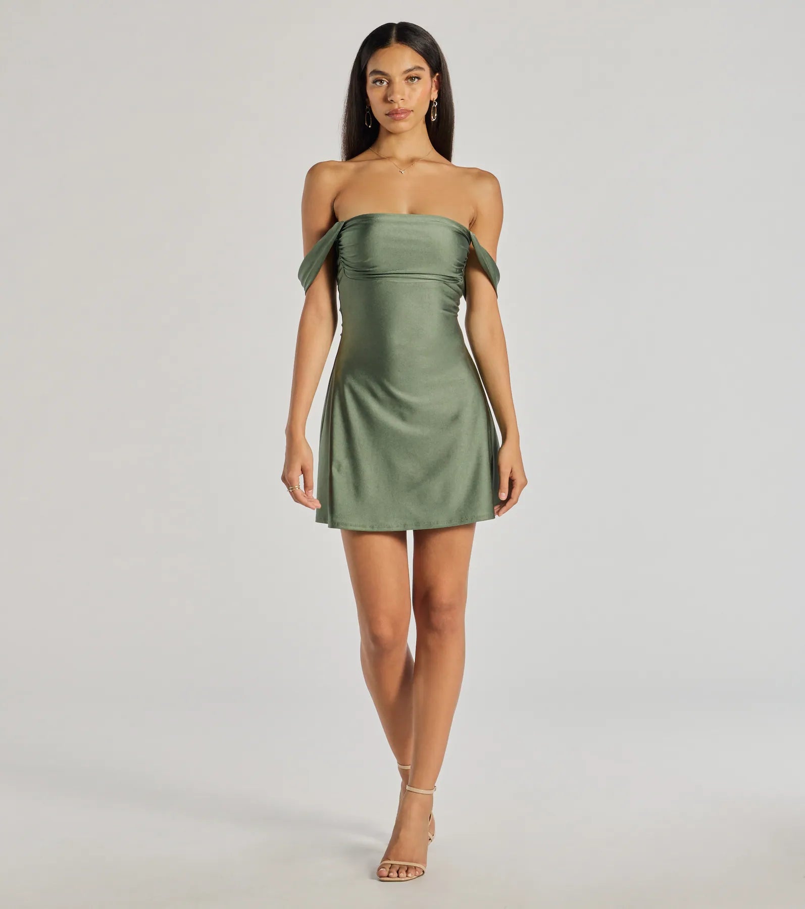 Classics Lover Off-The-Shoulder Satin A-Line Mini Dress