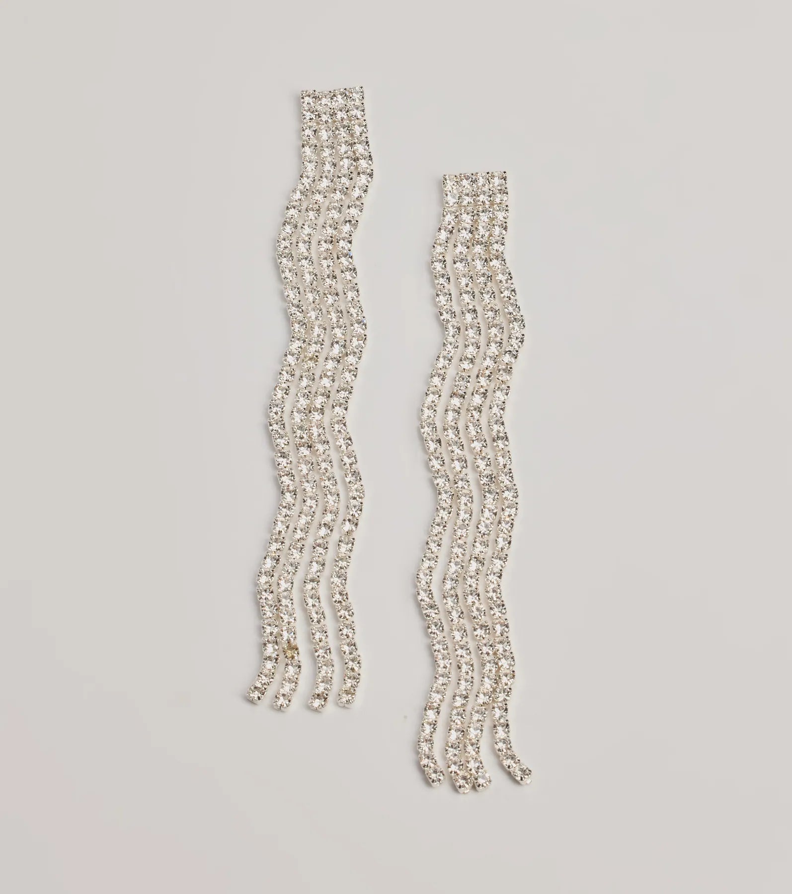 Glam Moment Wavy Rhinestone Fringe Earrings