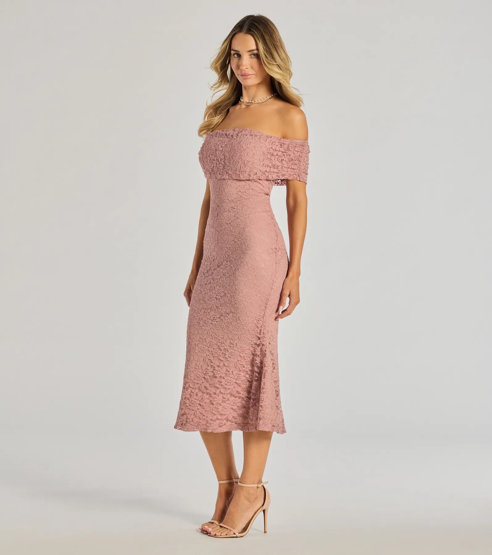 Effortless Romance Lace Off-The-Shoulder Midi Dress