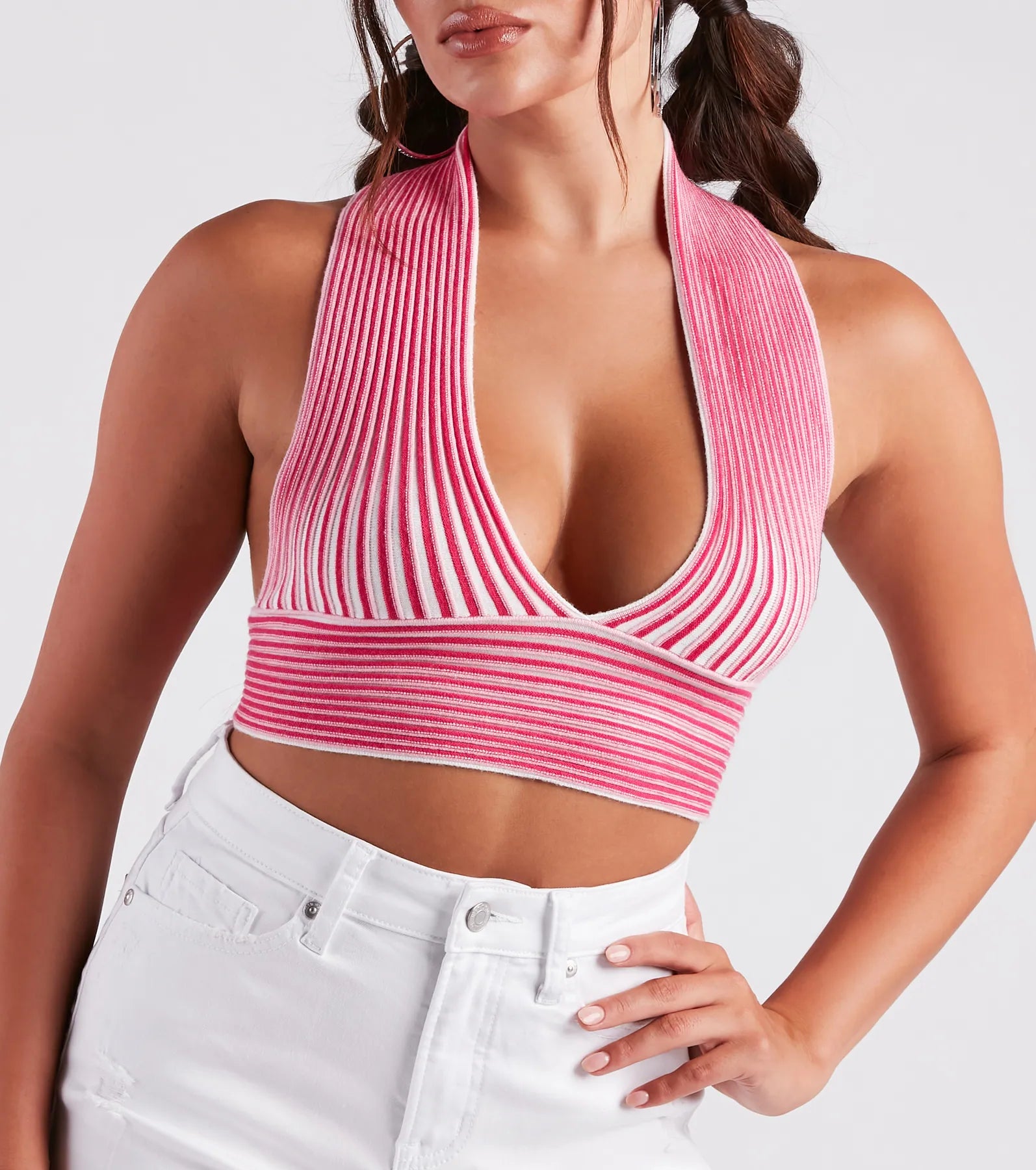 Current Mood Striped Halter Sweater Top