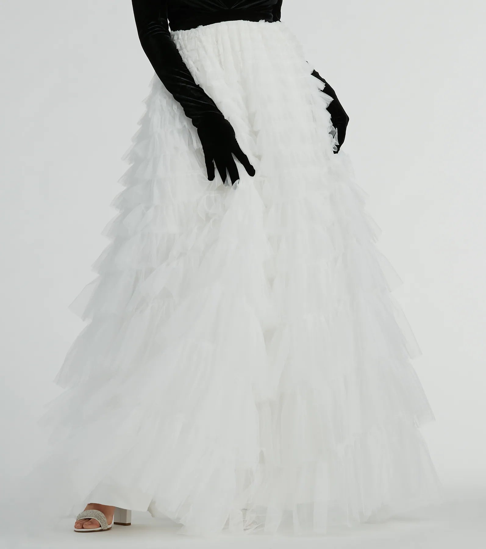 Carrie A-Line Ruffled Mesh Ball Gown With Gloves