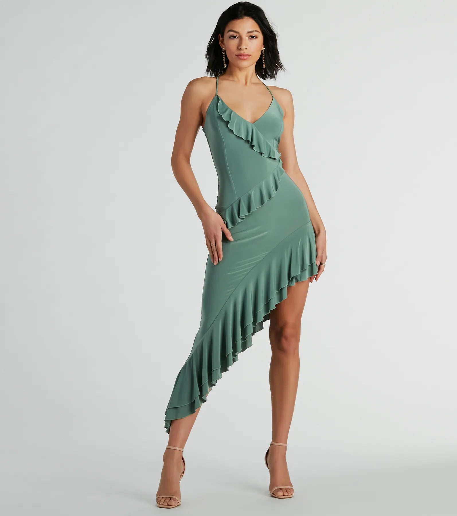 Iconic Flair Ruffled Asymmetrical Midi Dress