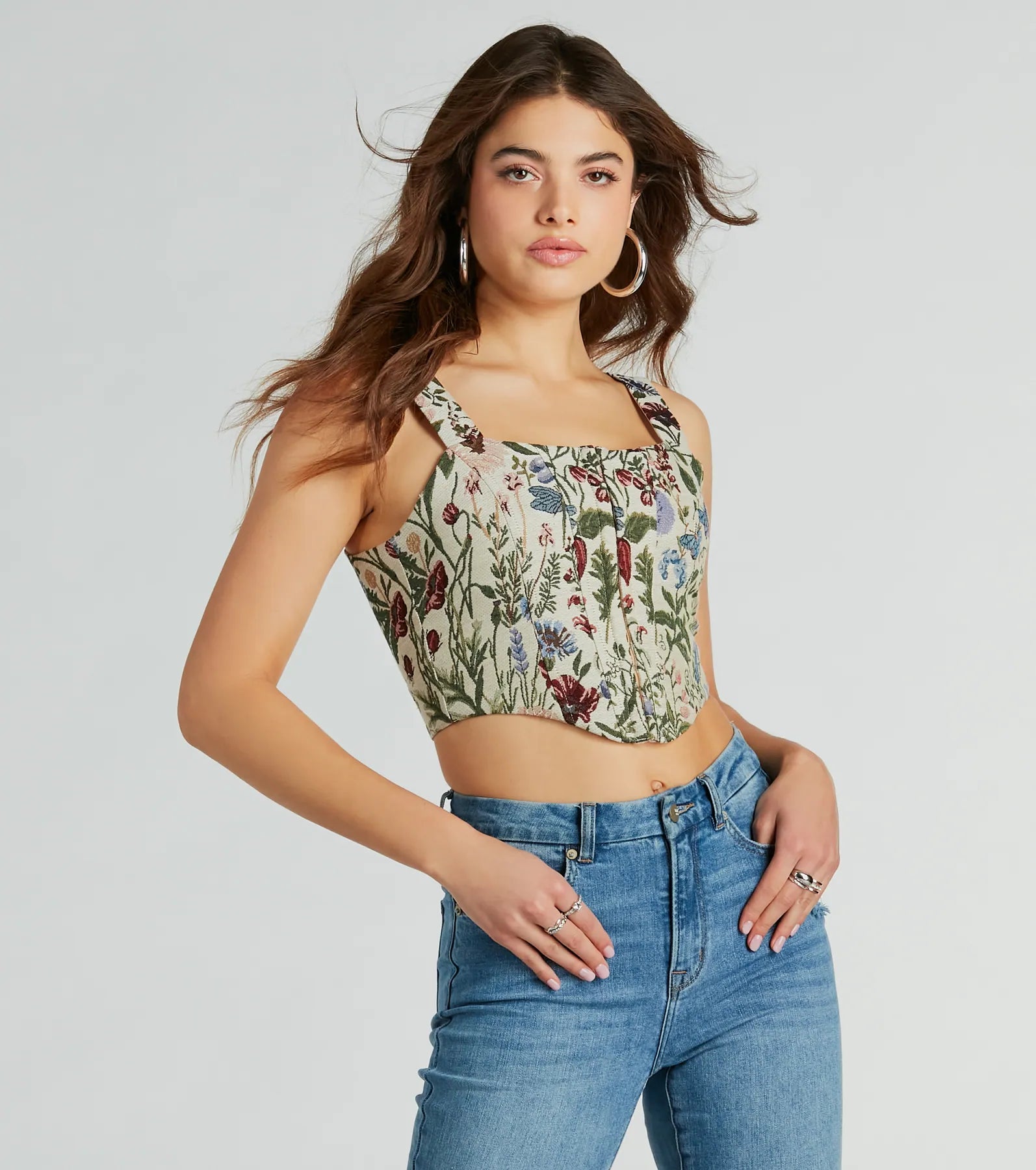 Garden Fantasy Floral Lace-Up Corset Top