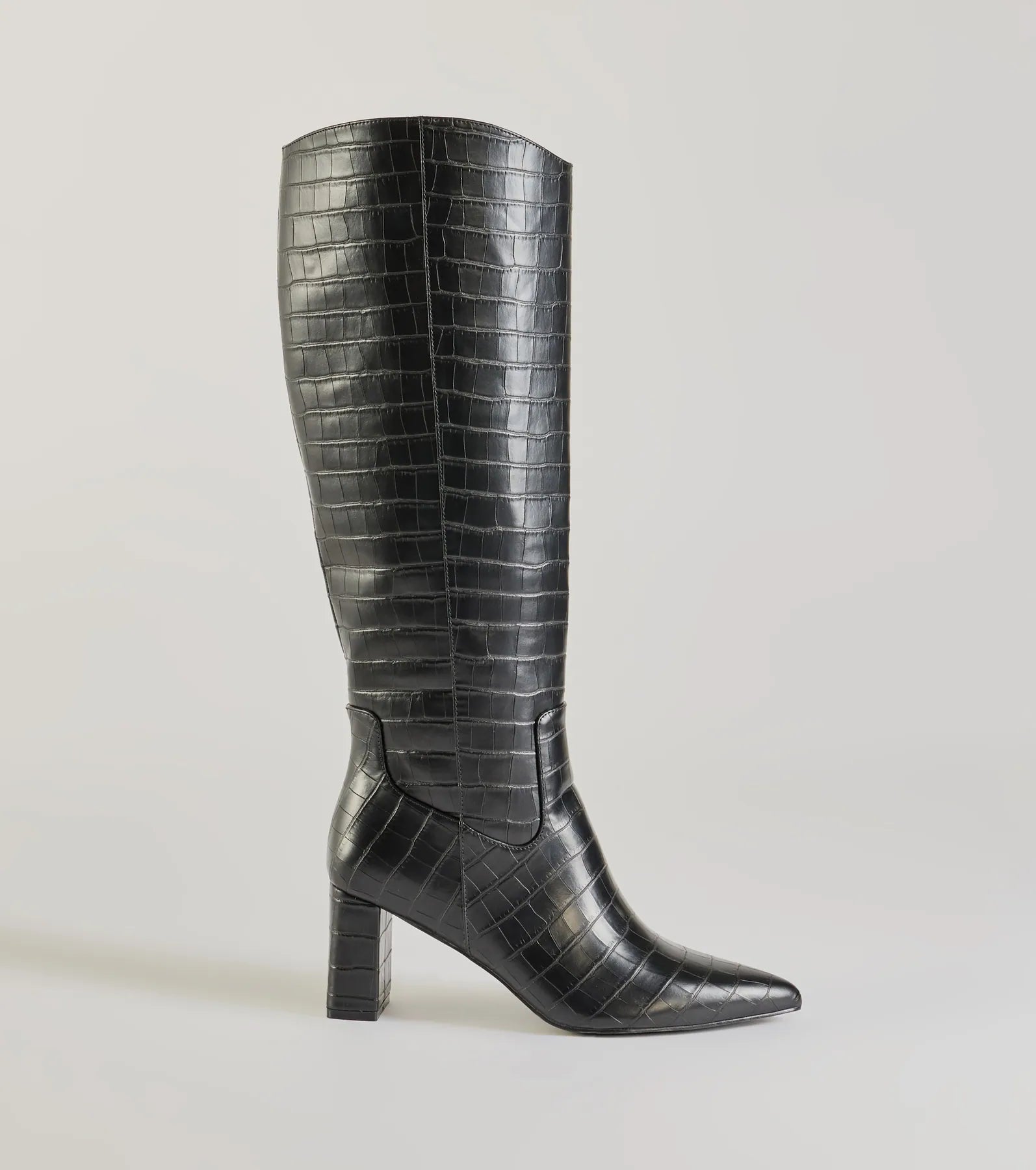 Bold Statement Faux Leather Croc-Embossed Under the Knee Boots