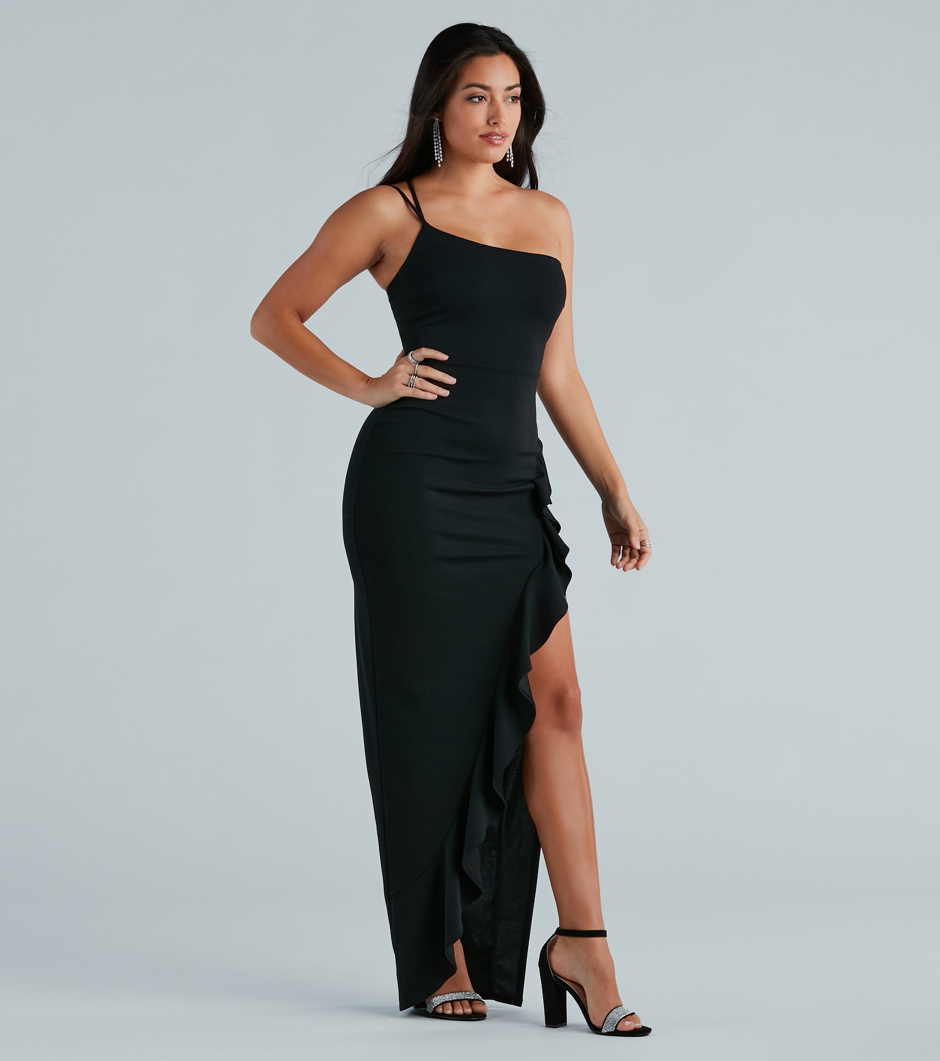 Candace Formal Crepe One-Shoulder Ruffle Dress