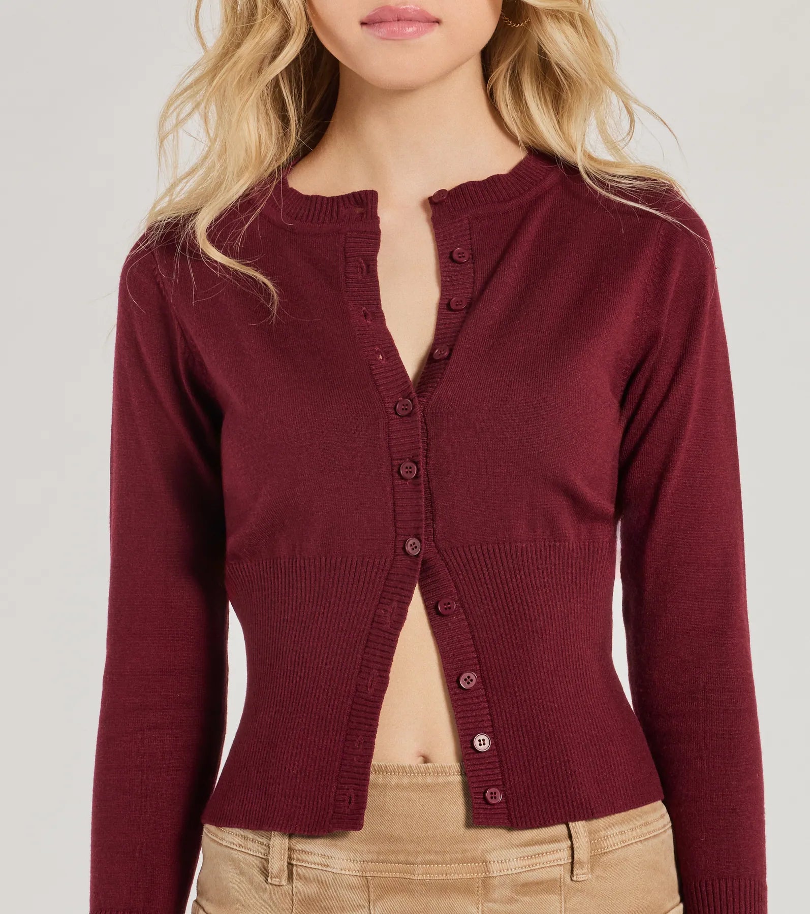 Chic Staple Crew Neck Cropped Knit Cardigan