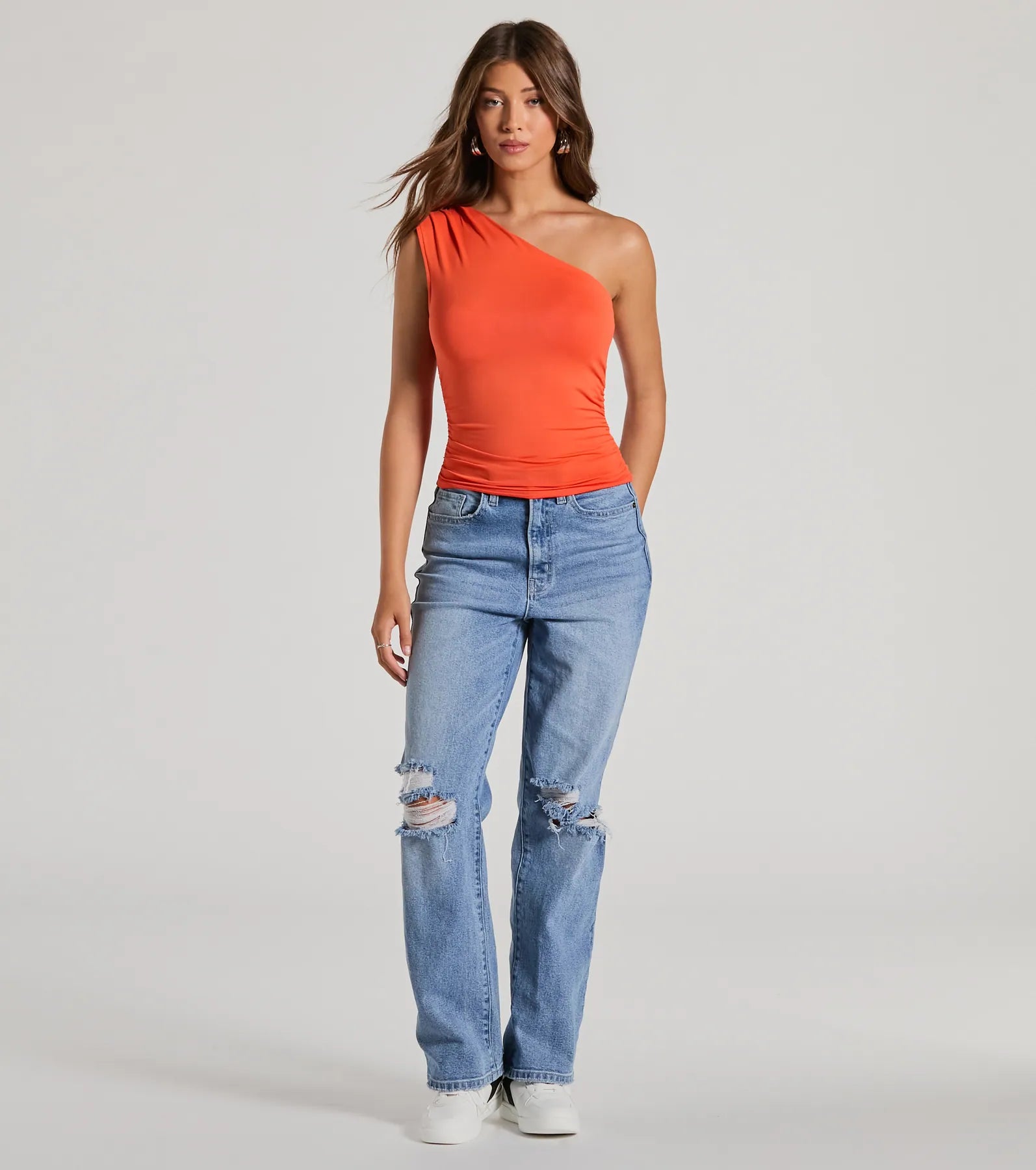 Groove Time One-Shoulder Ruched Crop Top