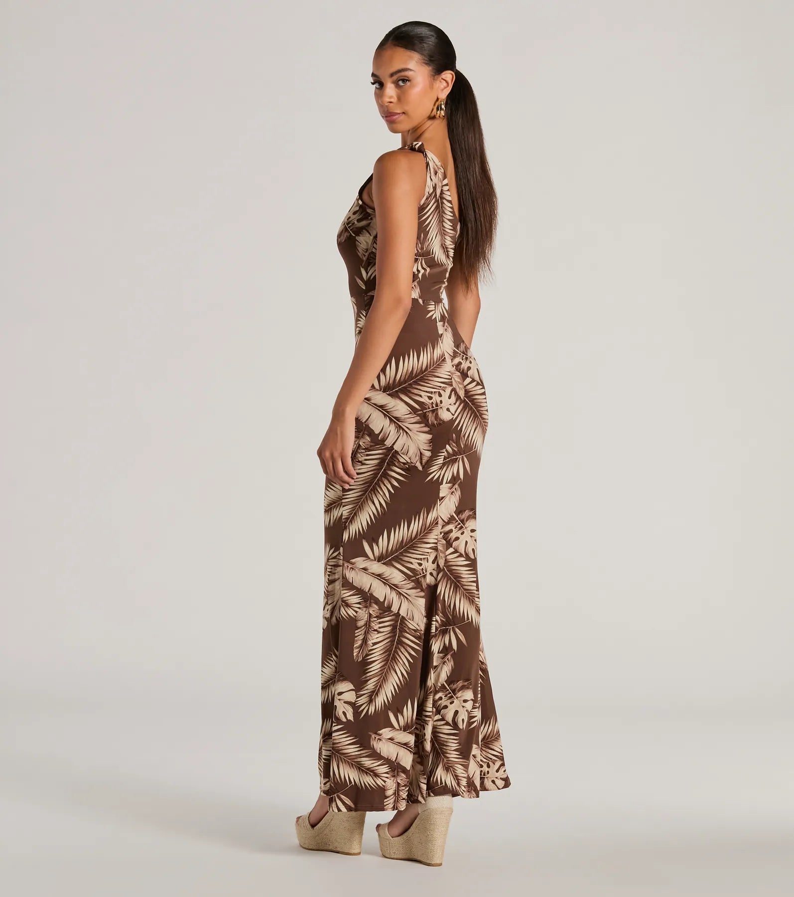 Out Of Office One Shoulder Tropical Maxi Dress