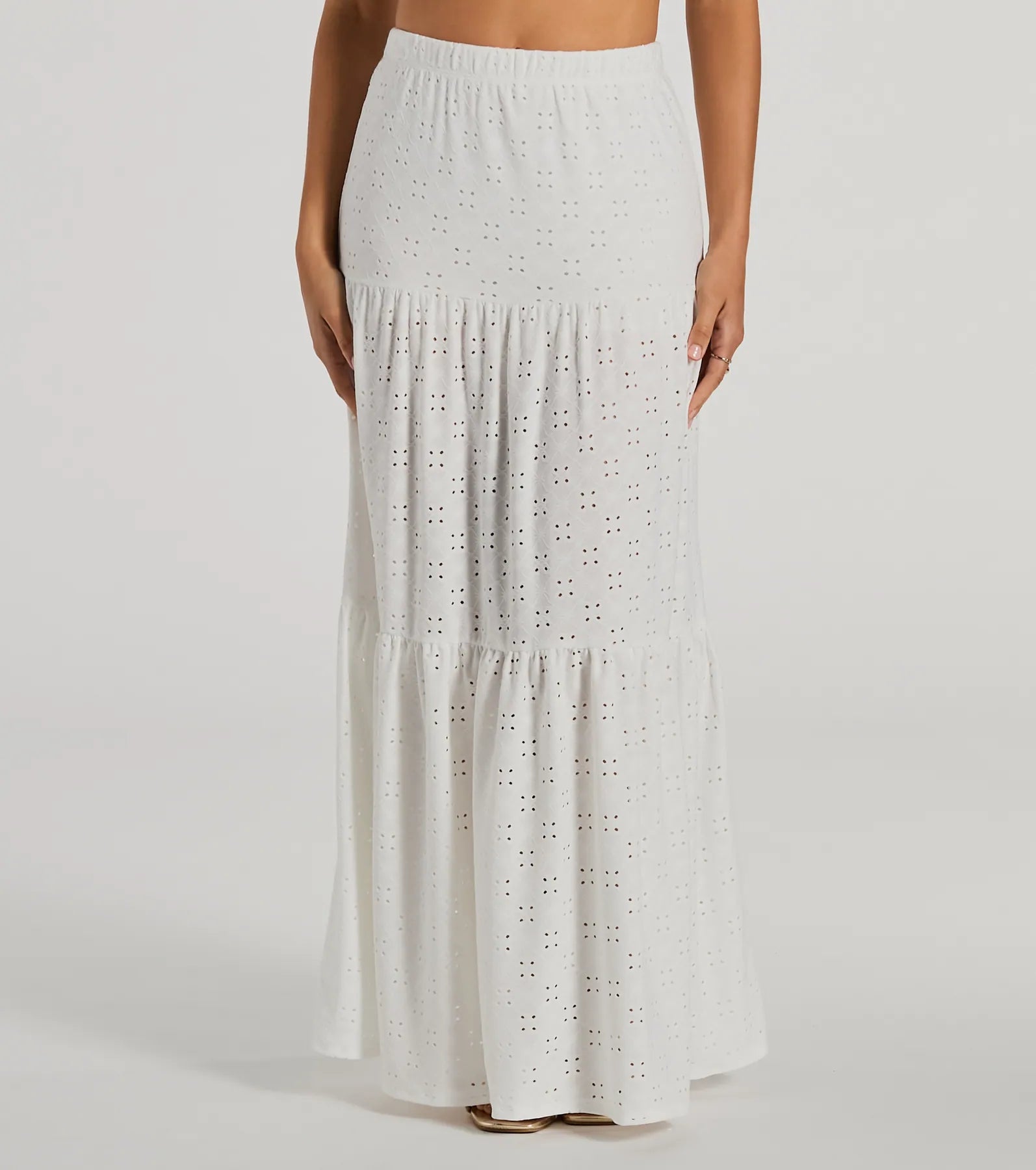 Vibe Of Summer High Rise Eyelet Maxi Skirt