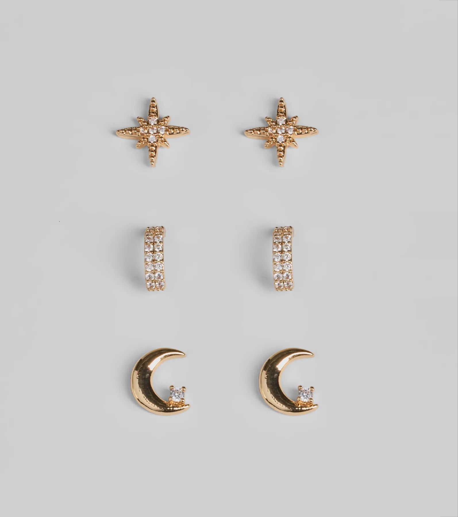 Celestial Glam Three-Pack Stud Earrings Set