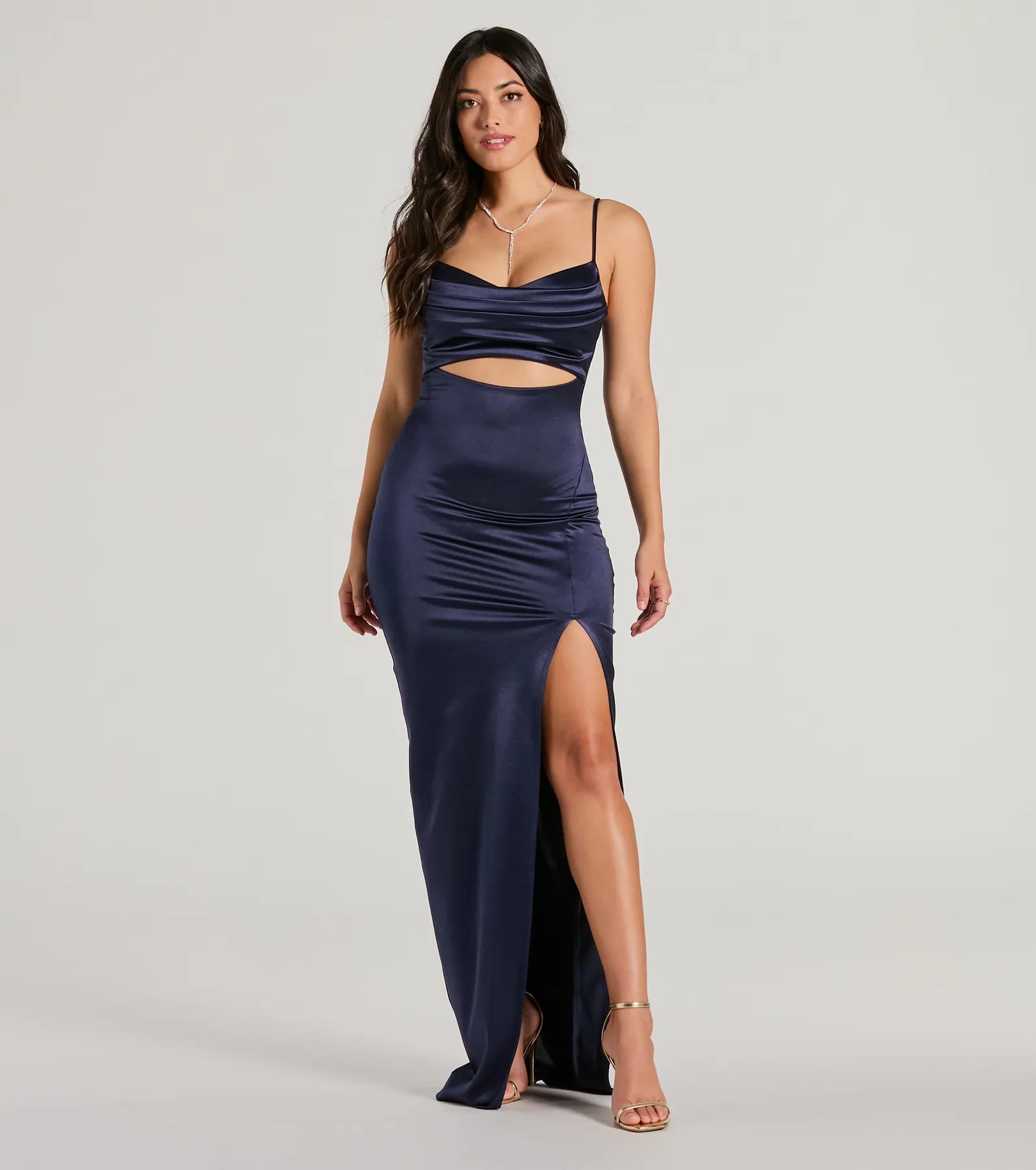 Kyla Cutout High Slit Satin Formal Dress