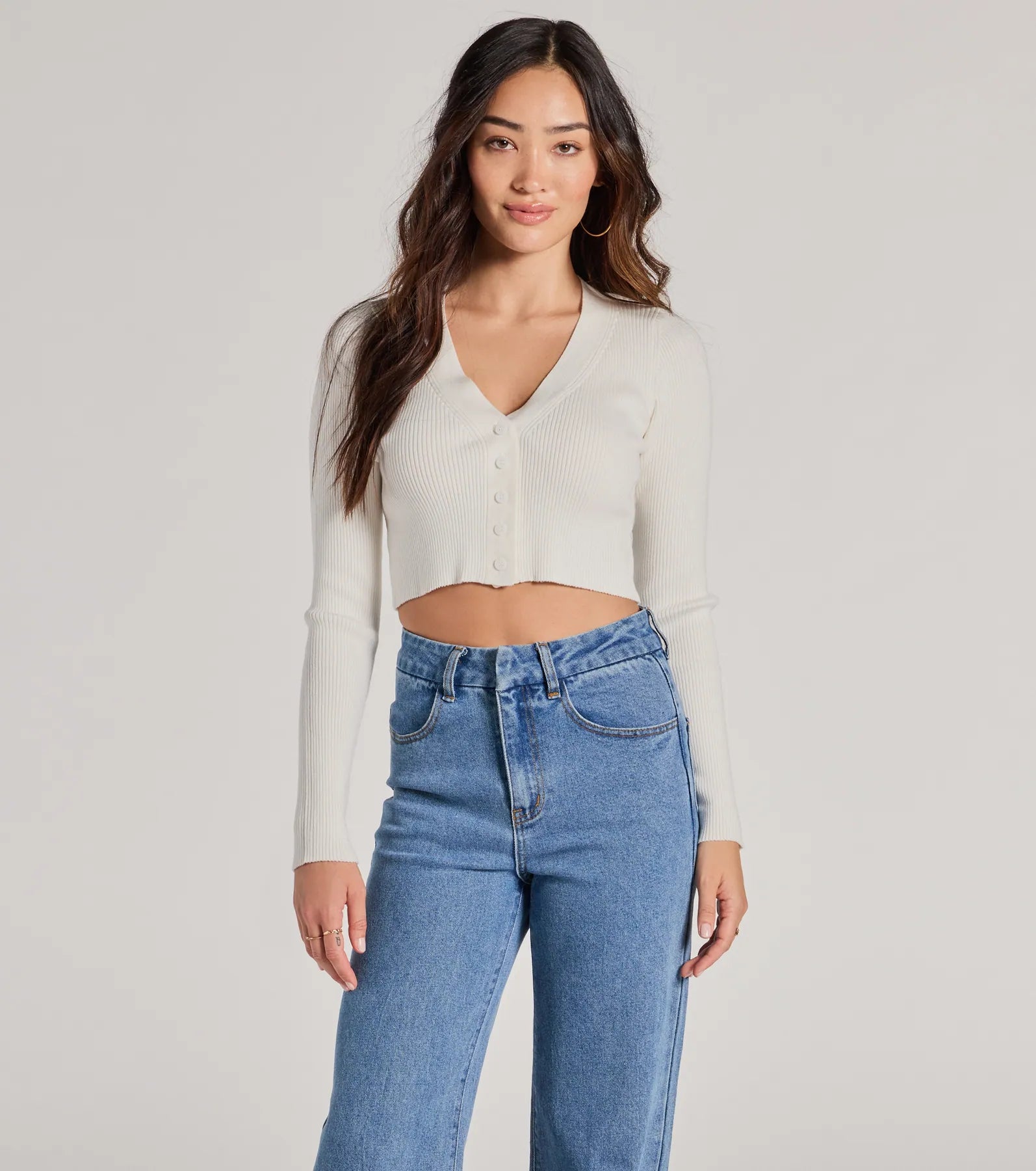 Darling Layer V-Neck Button Crop Cardigan