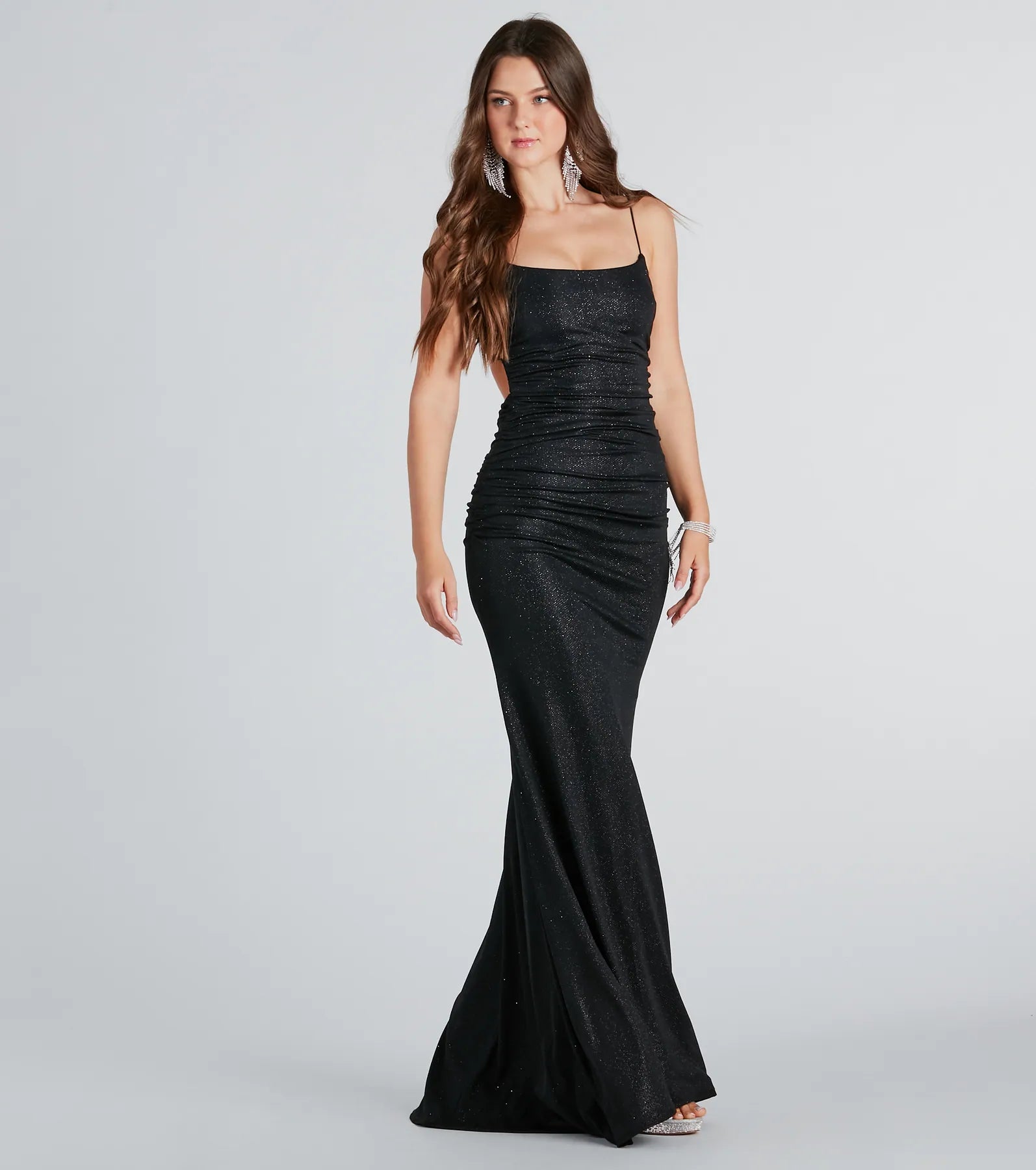 Britnee Formal Glitter Open Back Long Dress