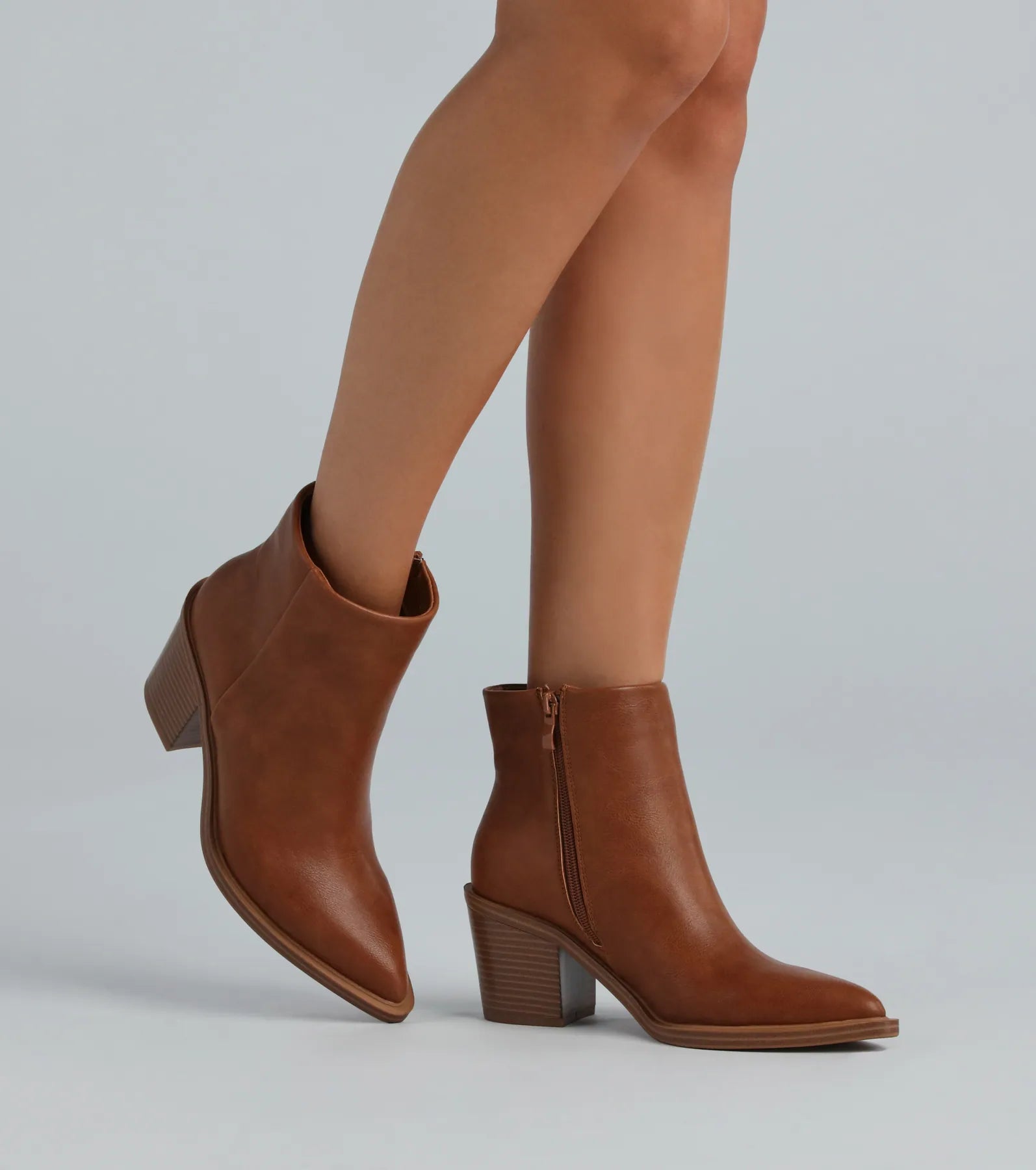 Stylish Staple Faux Leather Block Heel Booties