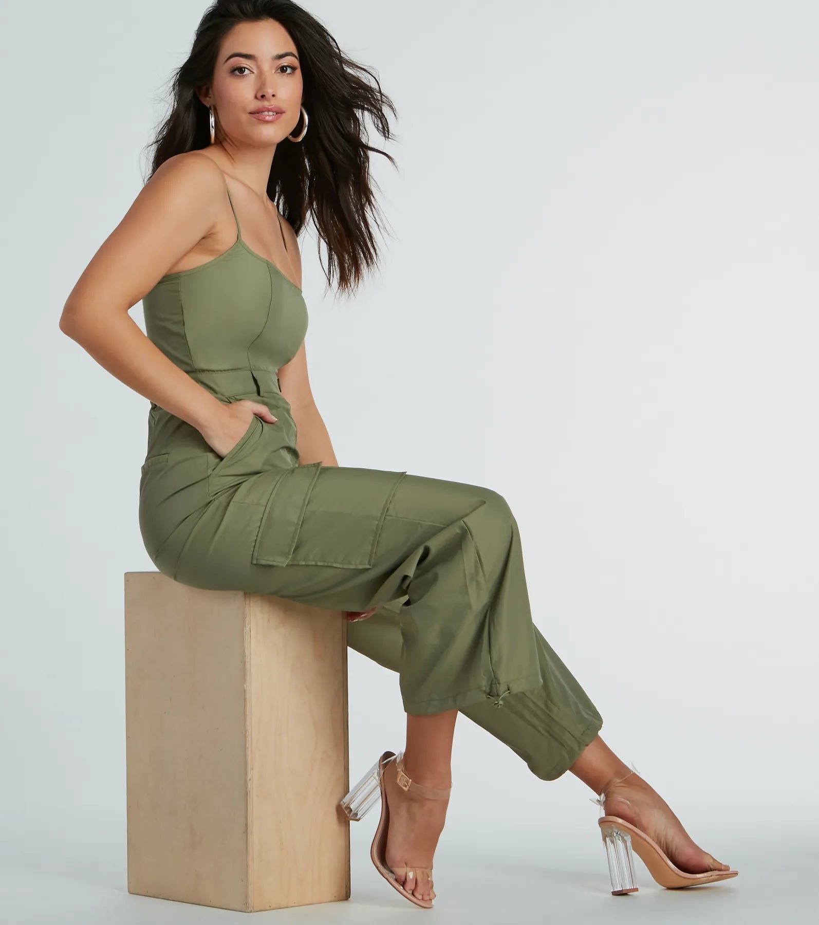 Casual Getaway Sleeveless Nylon Cargo Jumpsuit