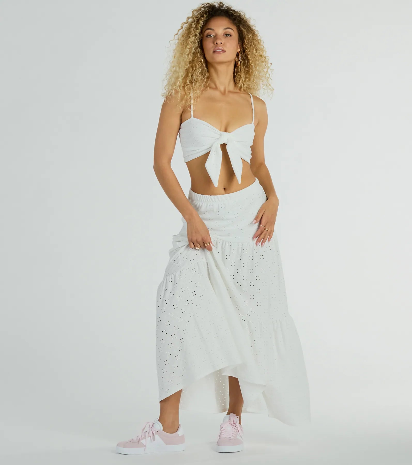 Spring Breeze Sweetheart Tie Eyelet Crop Top