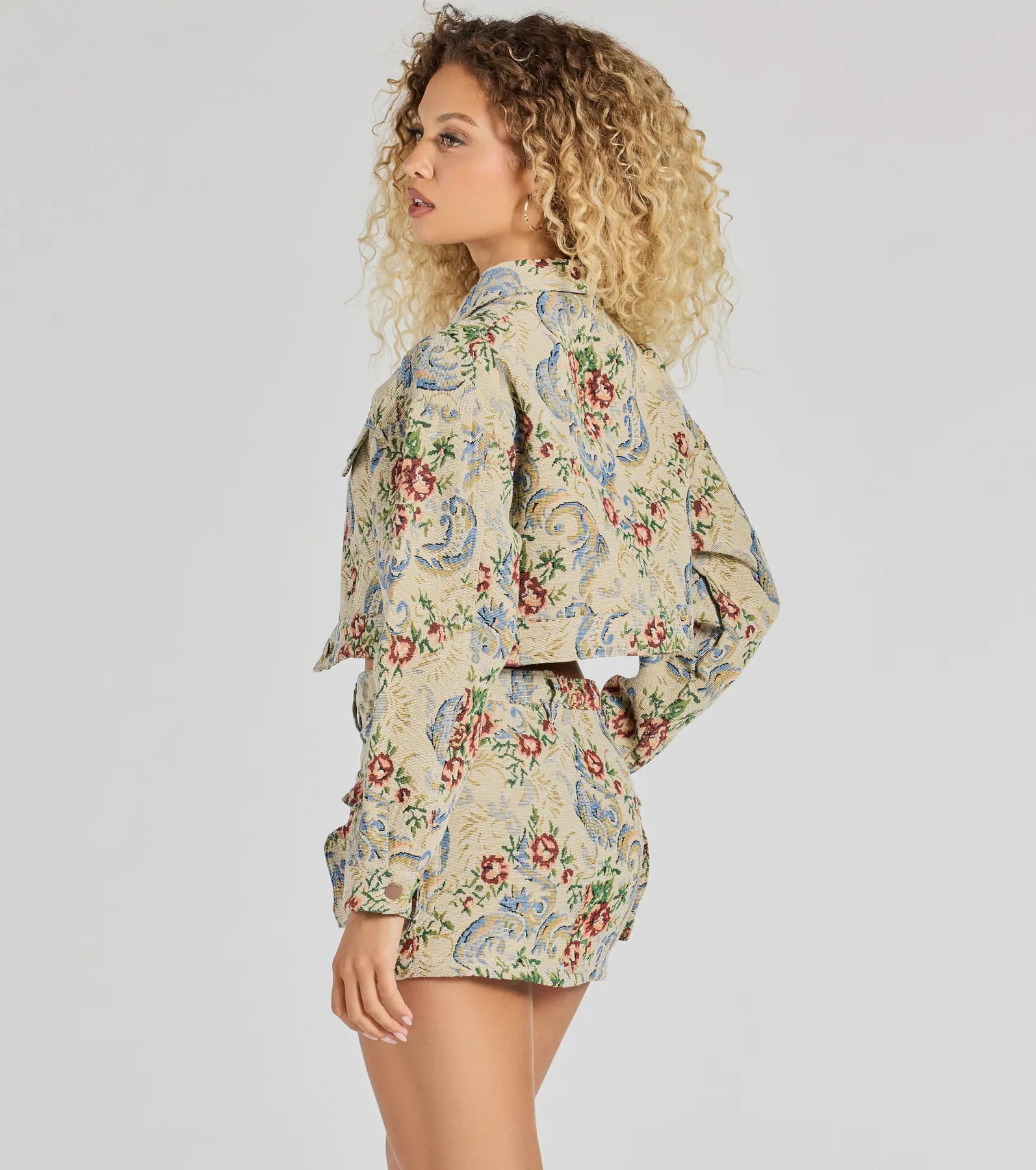 Falling For Floral Tapestry Cropped Jacket