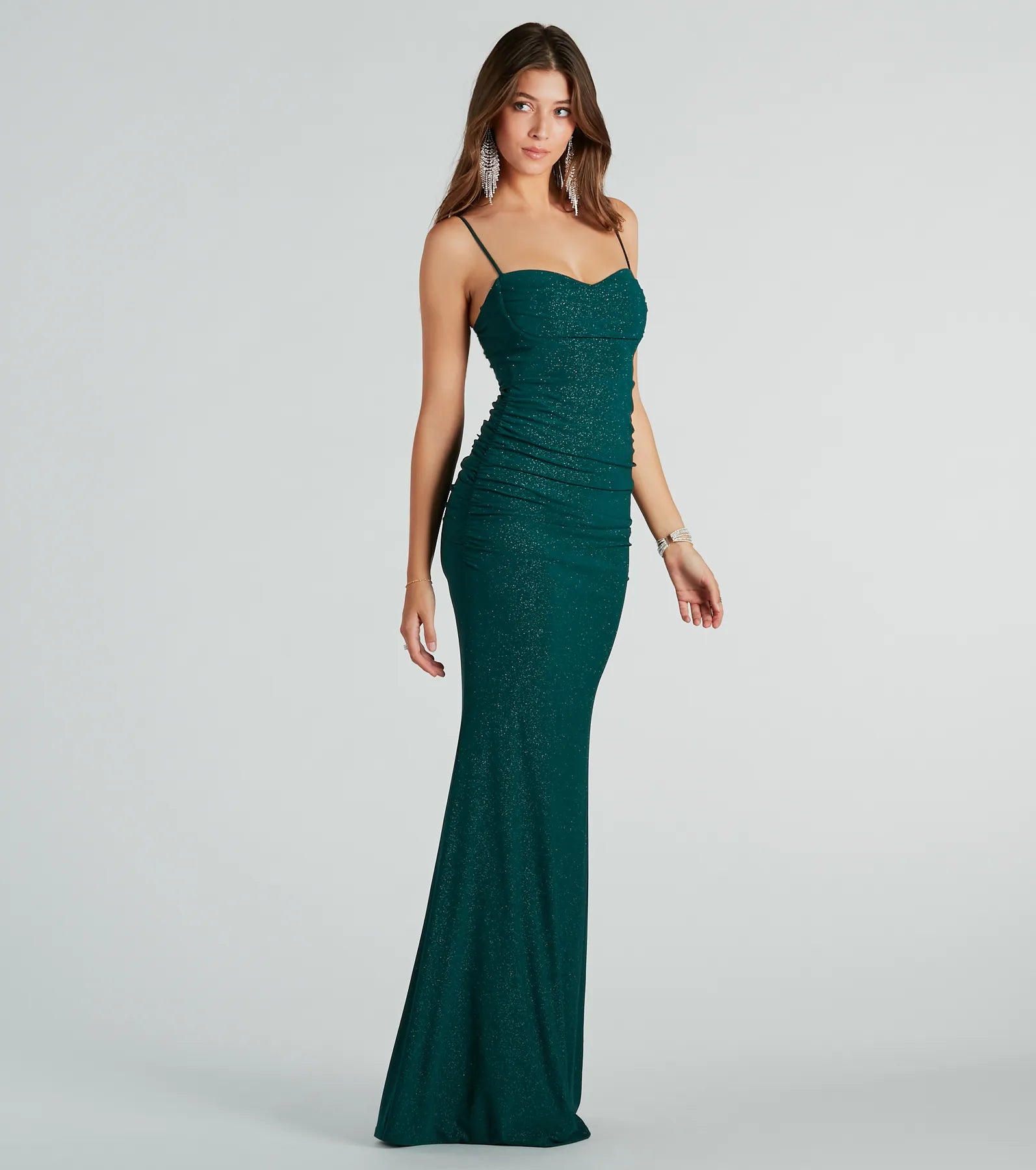 Ayanna Formal Glitter Ruched Mermaid Long Dress