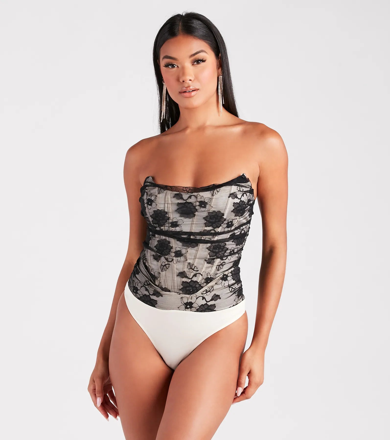 Sultry Romance Sheer Lace Corset Bodysuit