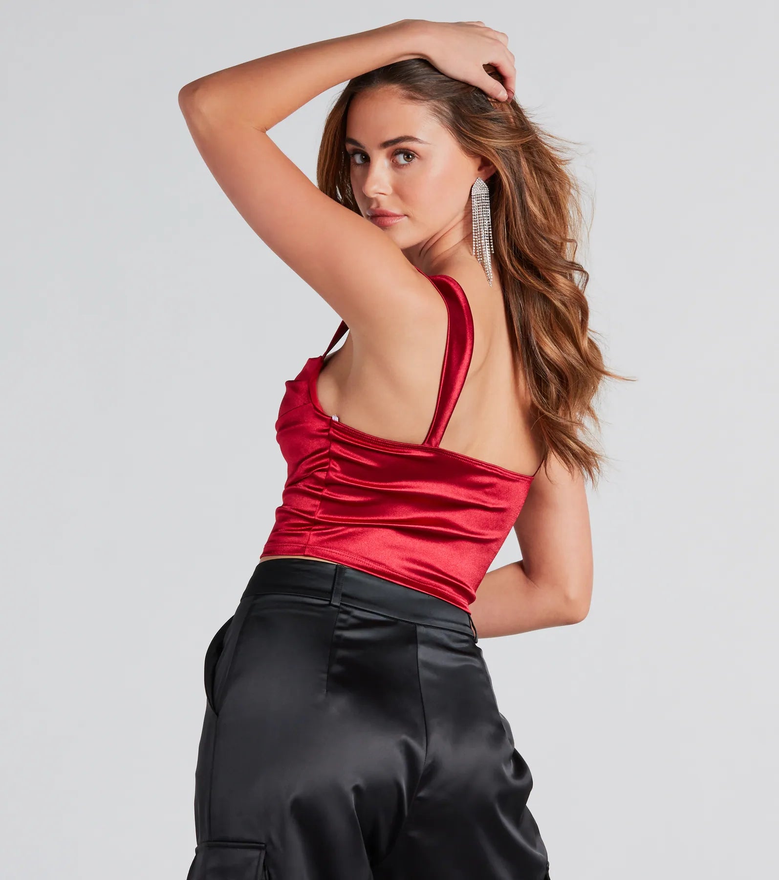 Sleek Stunner Ruched Satin Crop Top