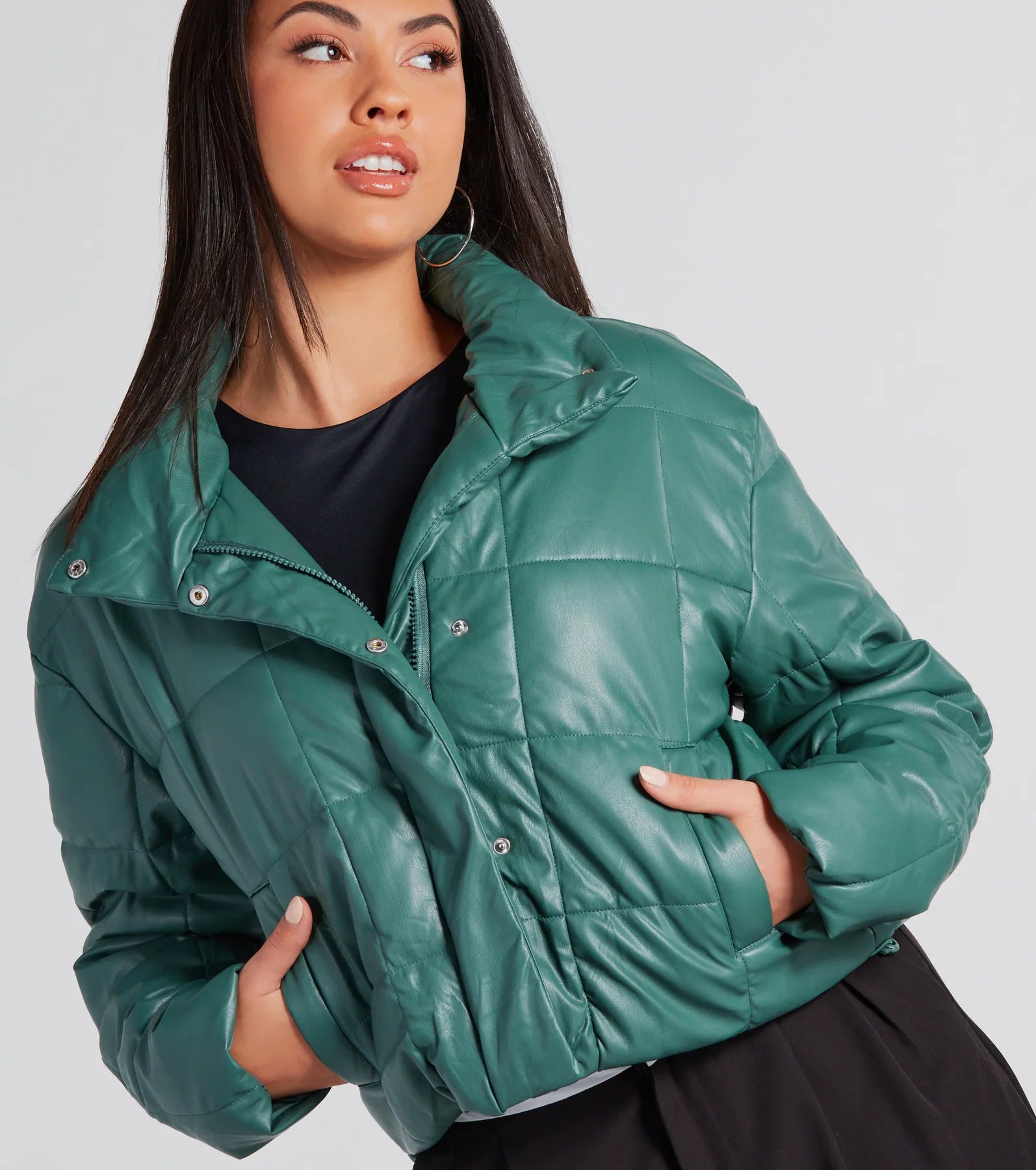 Sleek As Can Be Faux Leather Puffer Jacket