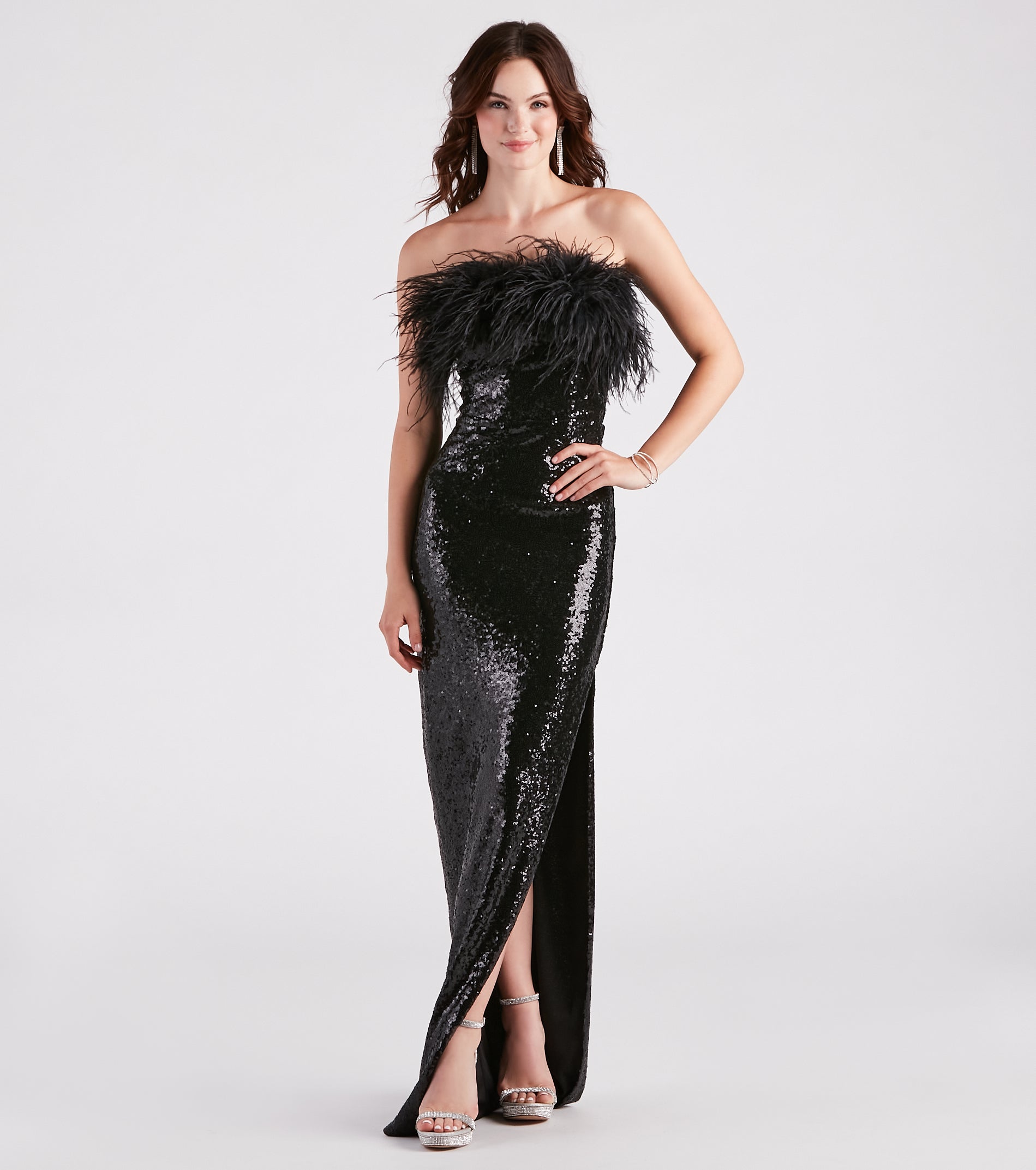 Zuri Formal Sequin Feather Mermaid Dress