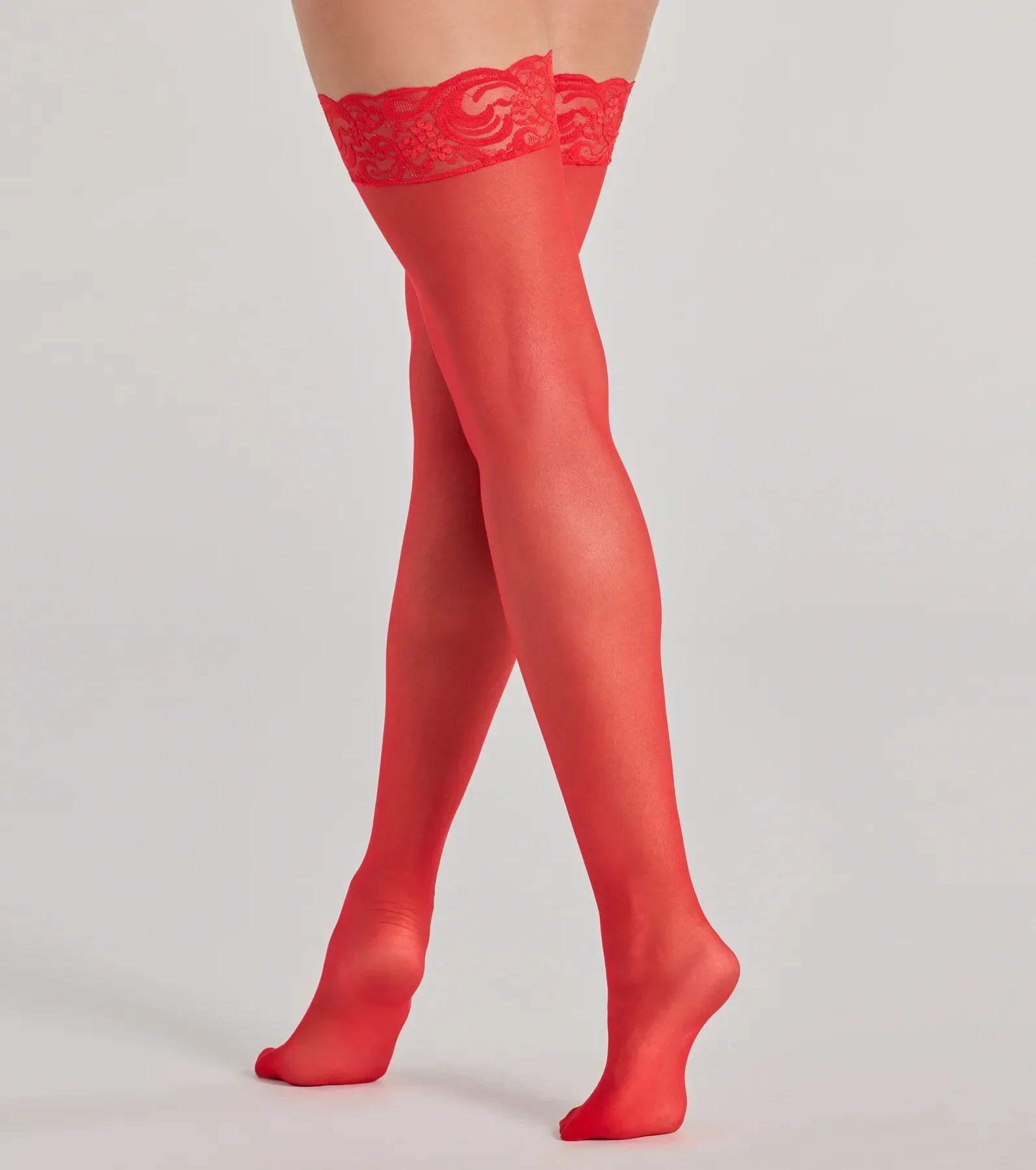 Sultry Style Lace Trim Sheer Stockings