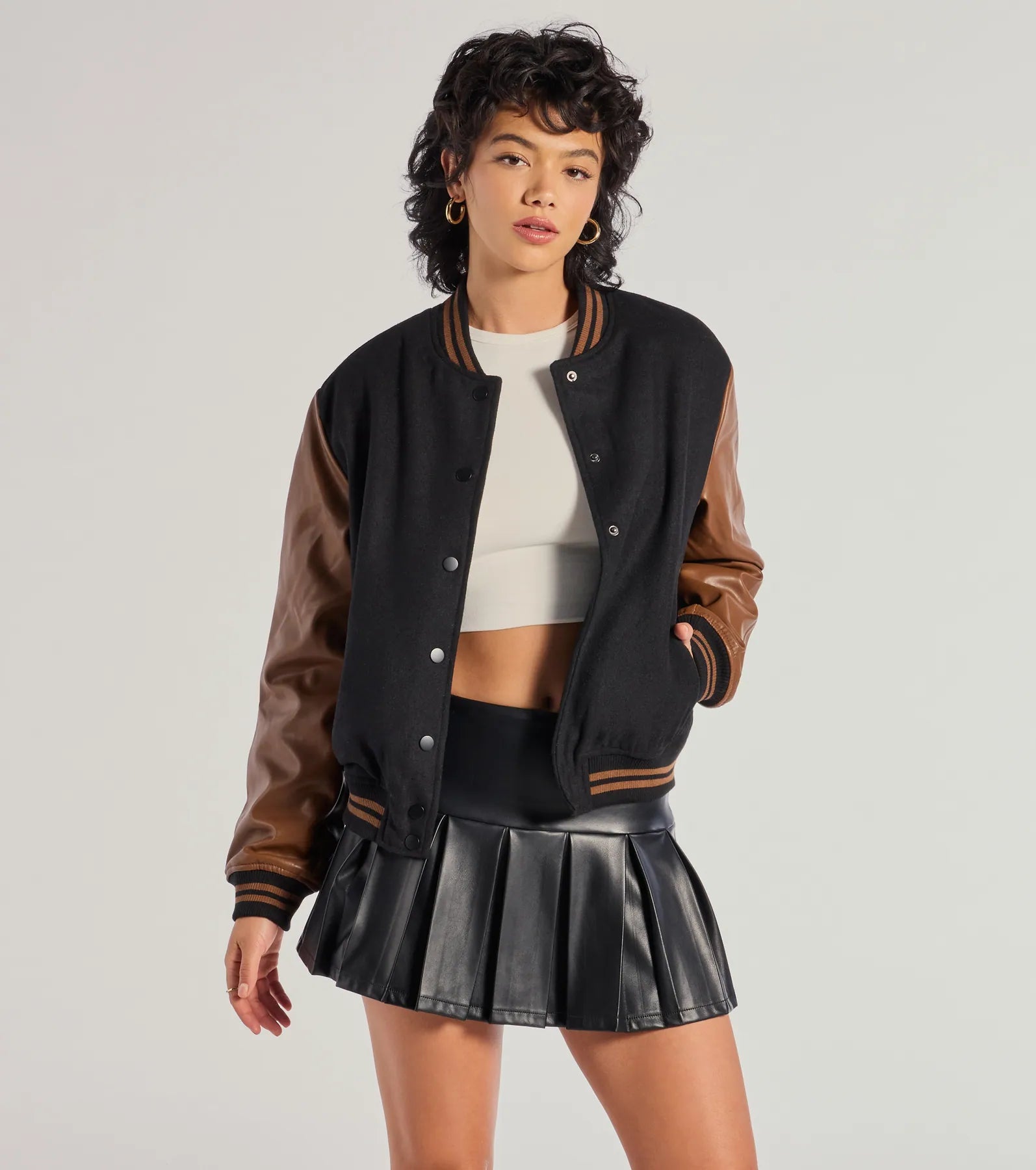 Chic Spirit Faux Wool Varsity Jacket