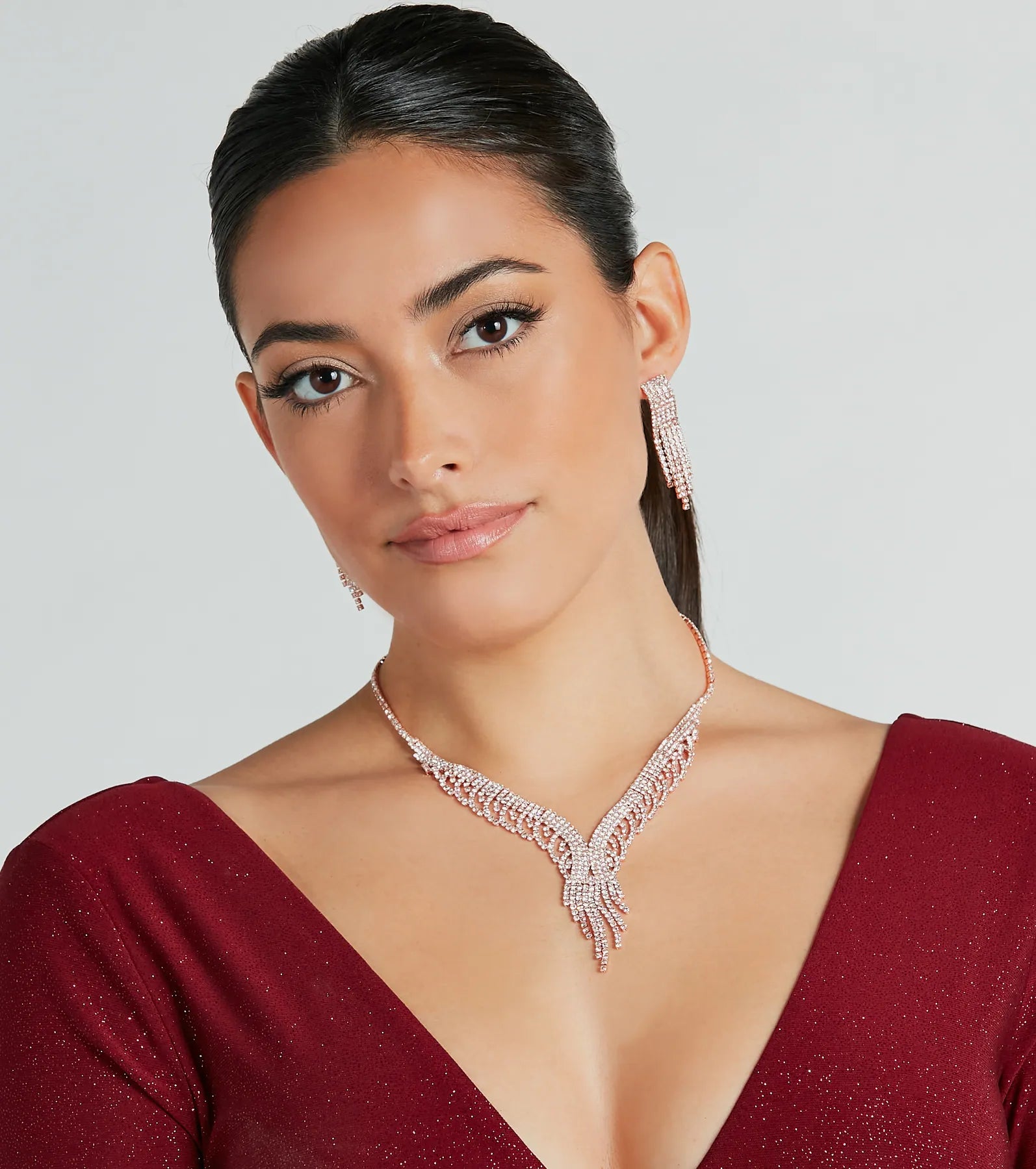 Fancy Soiree Rhinestone Necklace And Earrings Set