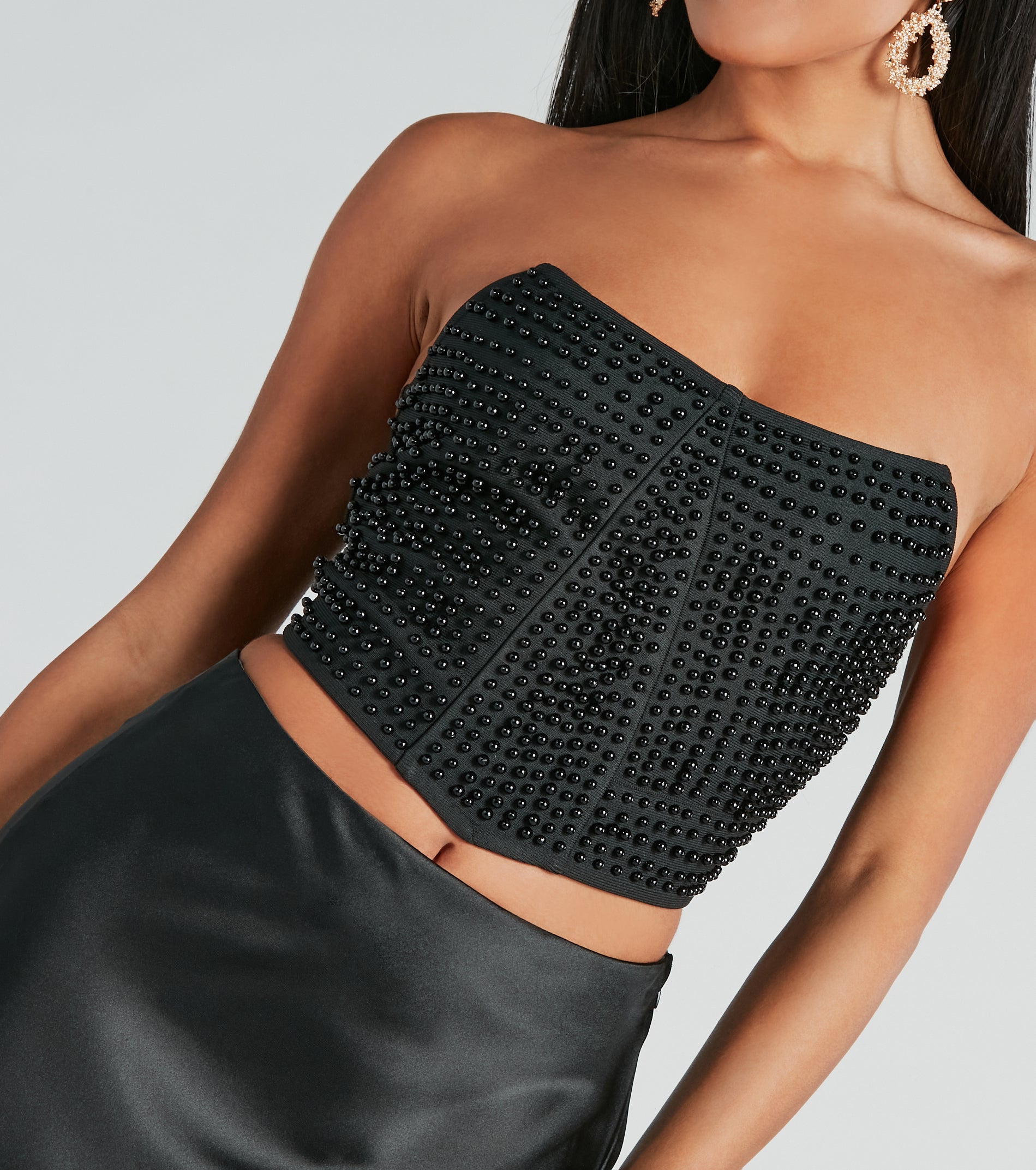 Utterly Radiant Faux Pearl Bandage Crop Top