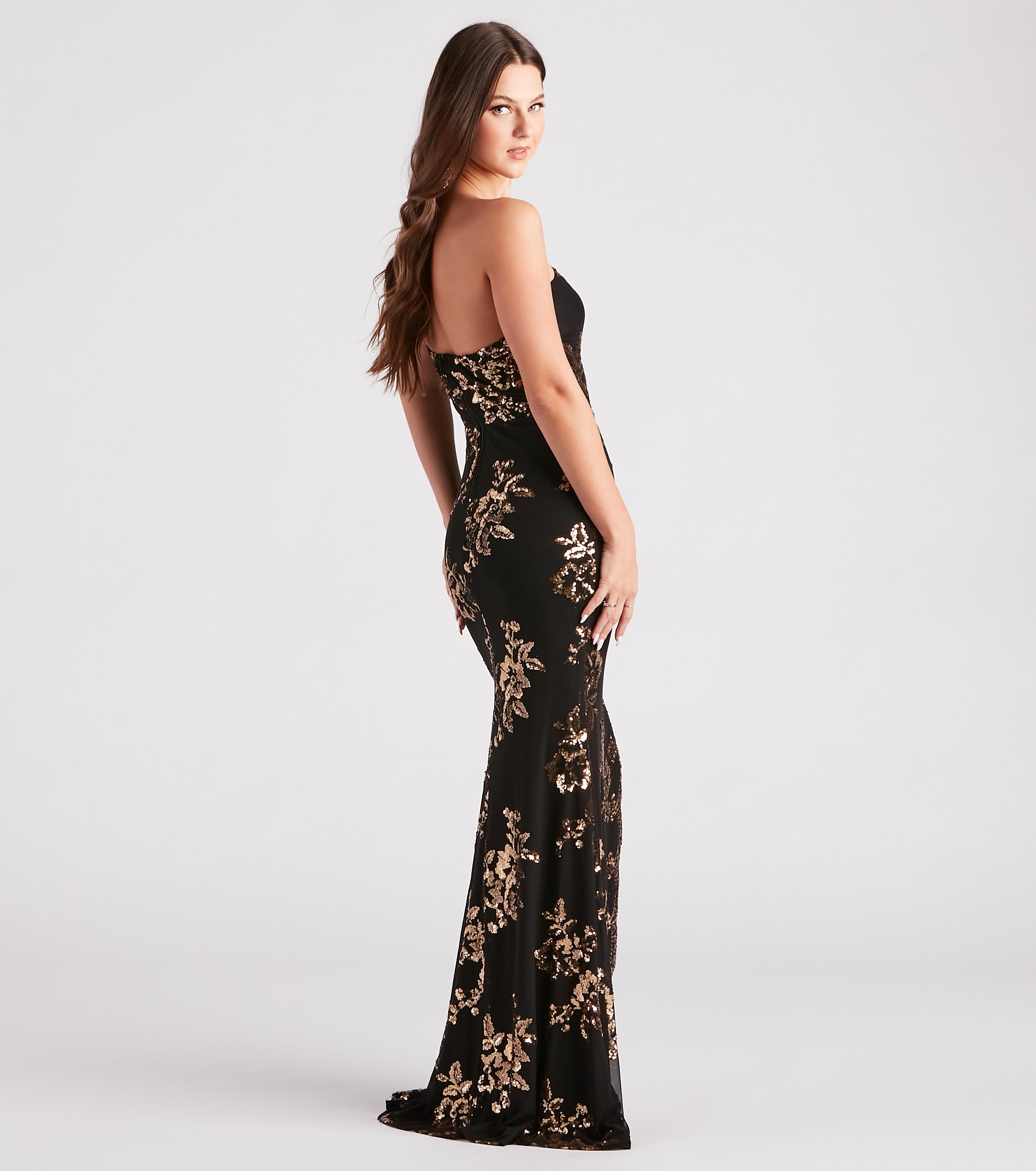 Kamryn Floral Sequin High Slit Formal Dress