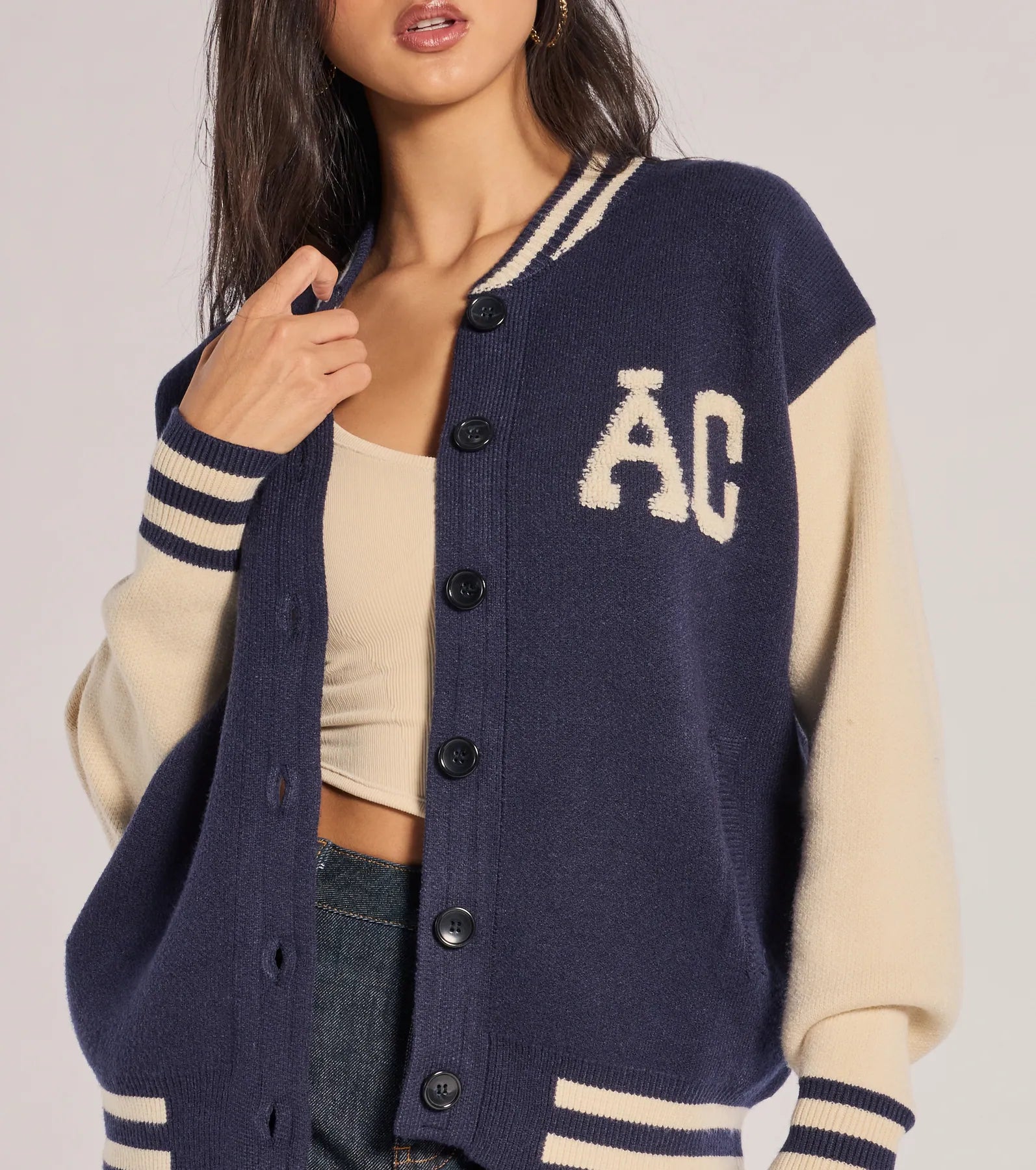 Varsity Chic Button-Down Sweater Jacket