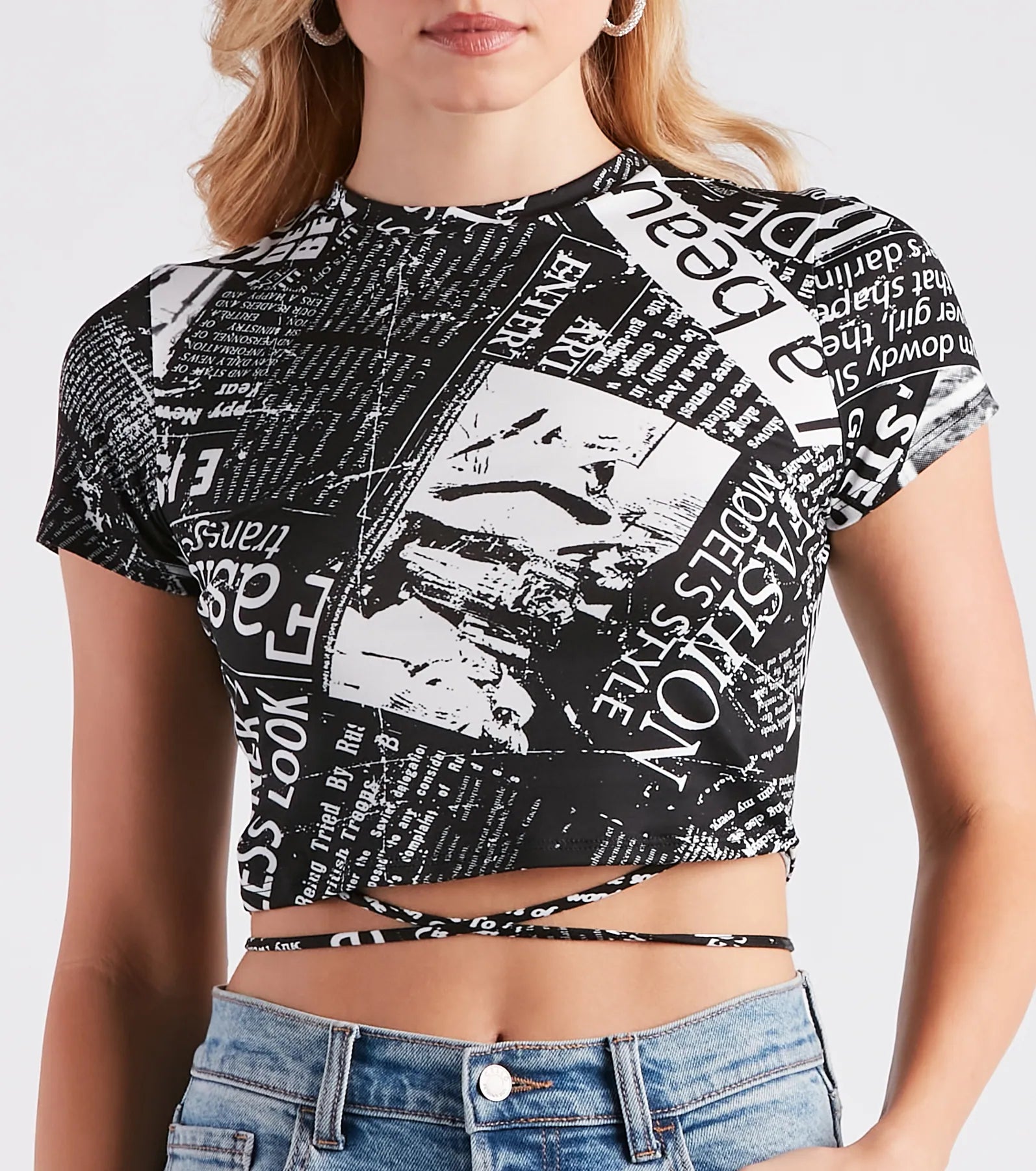 Inside Scoop Newspaper Print Crop Top