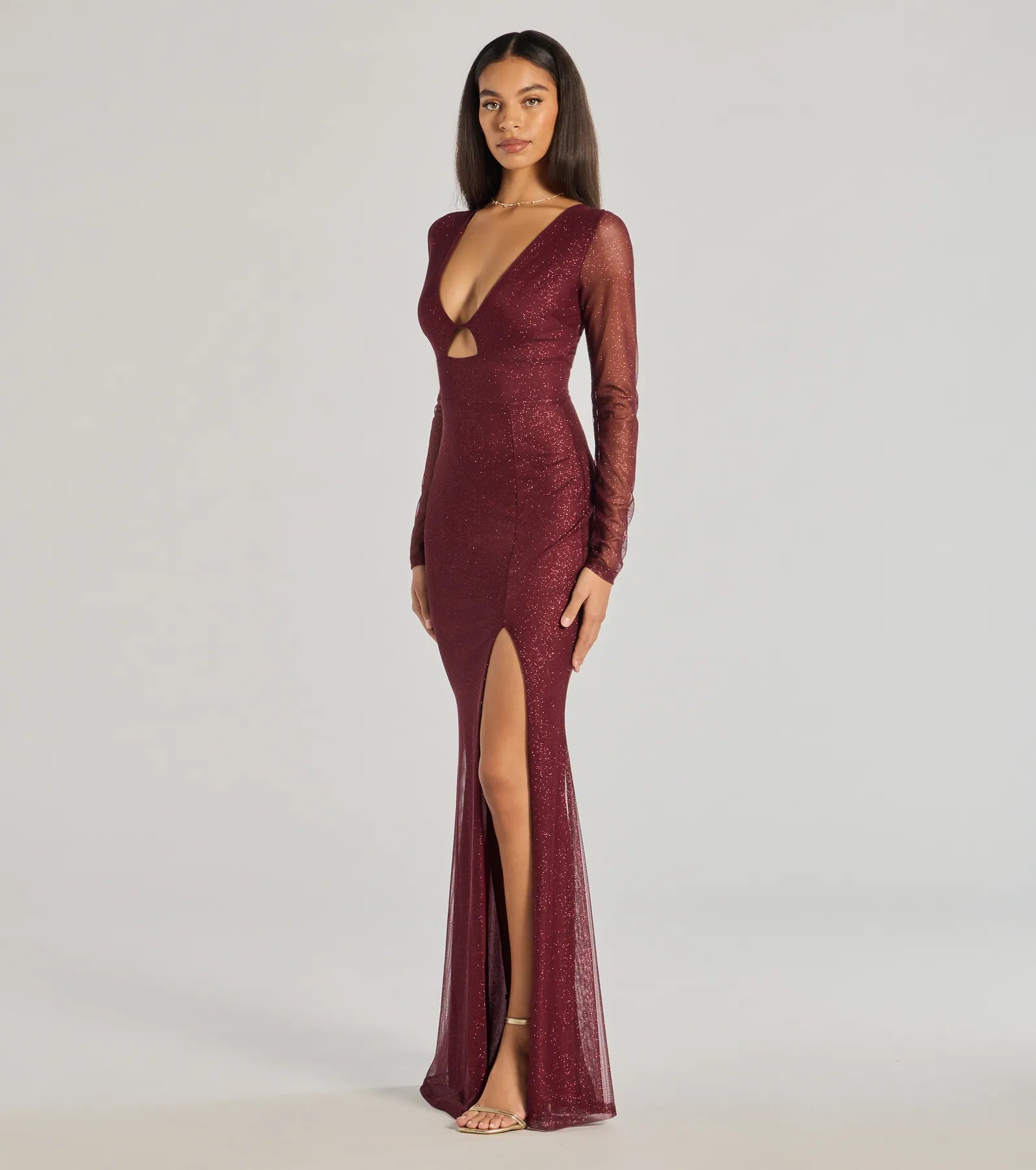 Alanna Glitter Mesh Long Sleeve Mermaid Dress