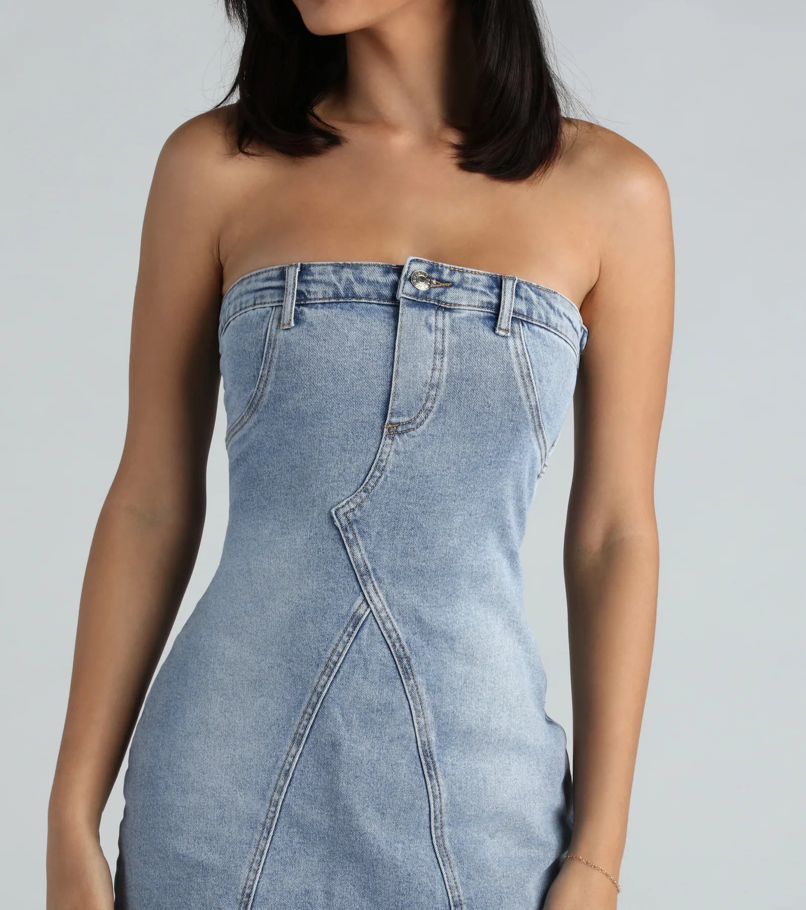 The 90s Are Calling Denim Strapless Mini Dress