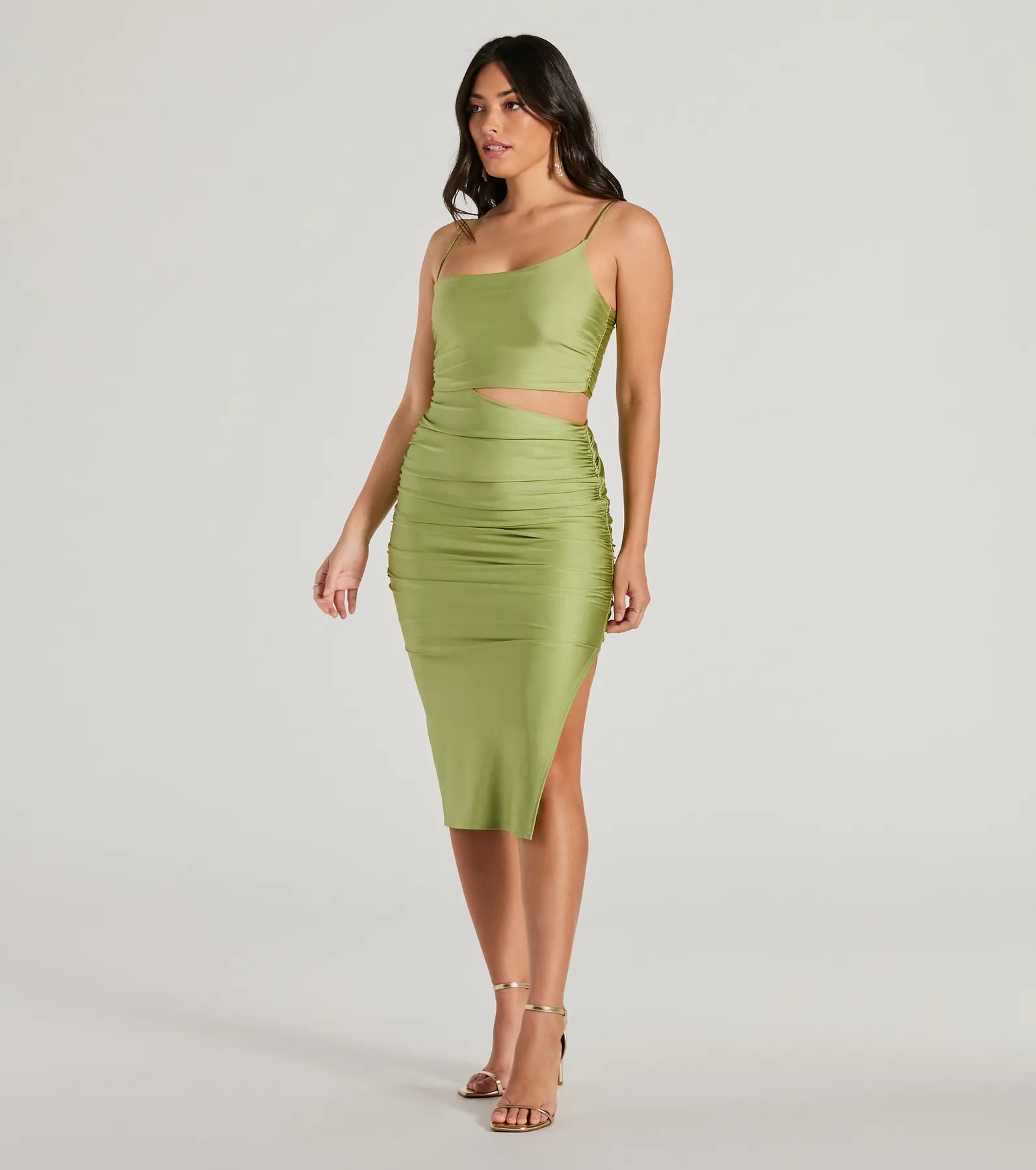 Just My Type Cutout Bodycon Satin Midi Dress