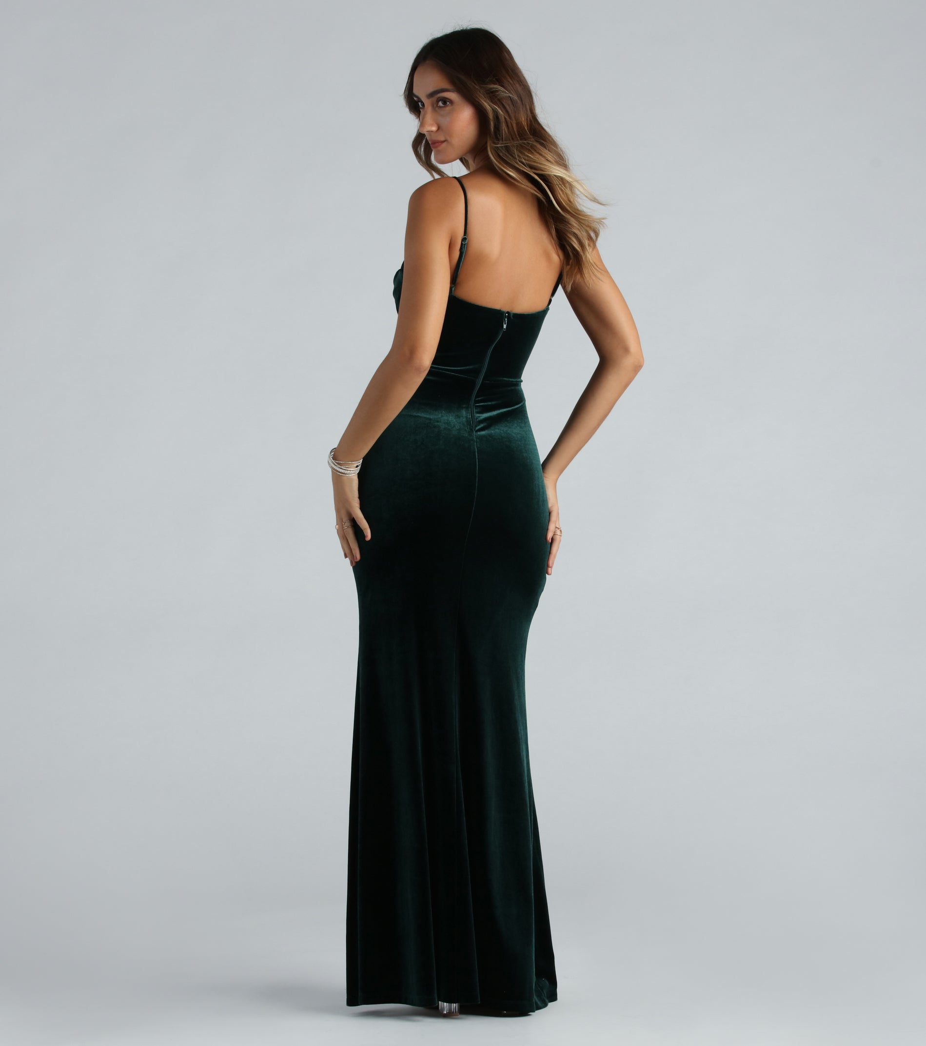 Harper Formal Velvet Mermaid Slit Long Dress