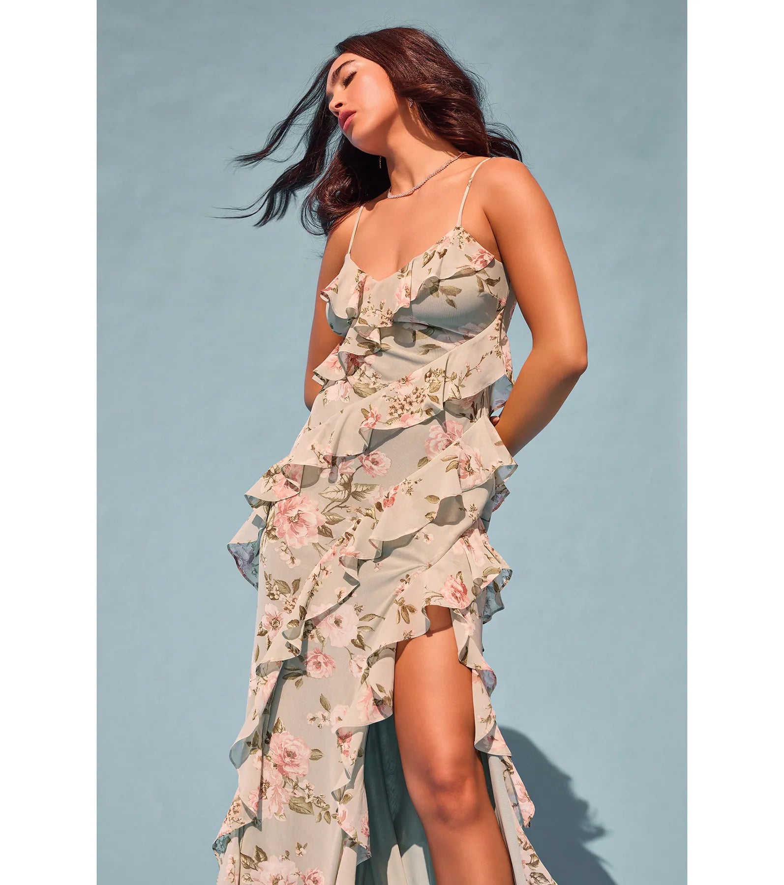 Helga V-Neck Ruffled Mermaid Floral Formal Dress