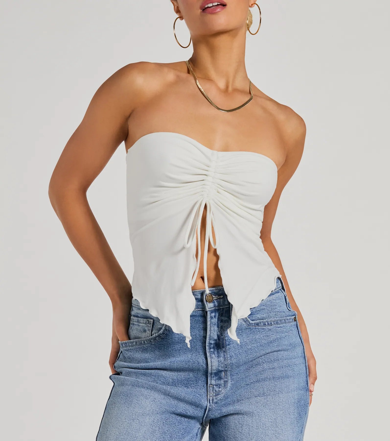 Hit The City Strapless Slit Crop Top