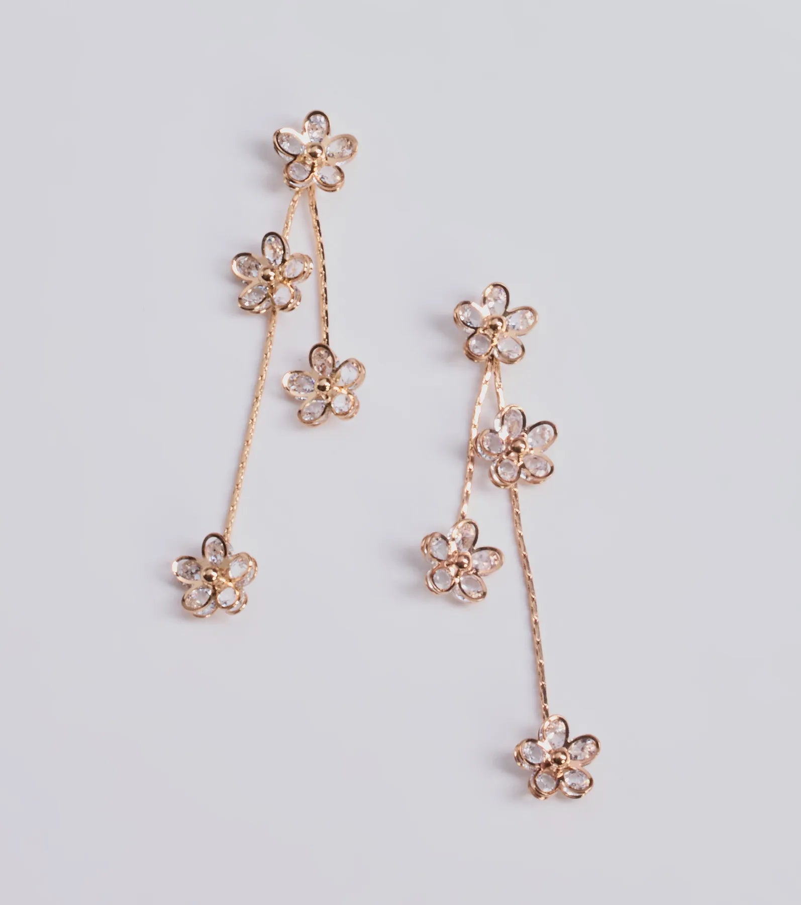 So Gorgeous Floral Linear Rhinestone Earrings