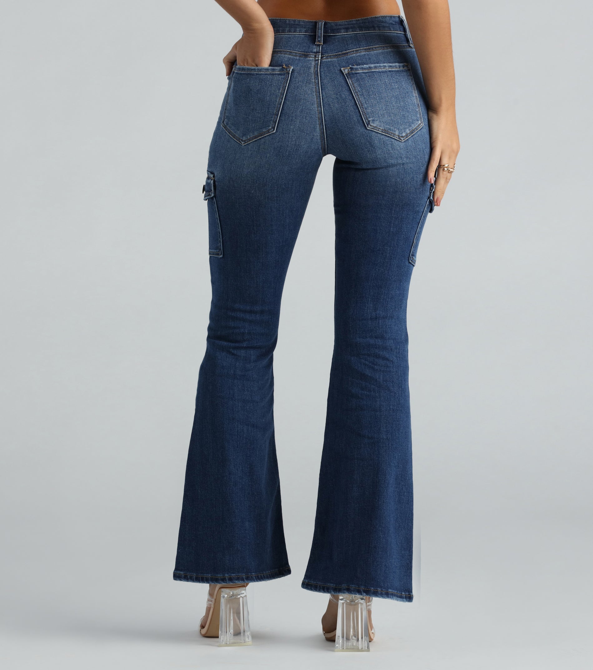 Major Flex High-Rise Cargo Flare Denim Jeans