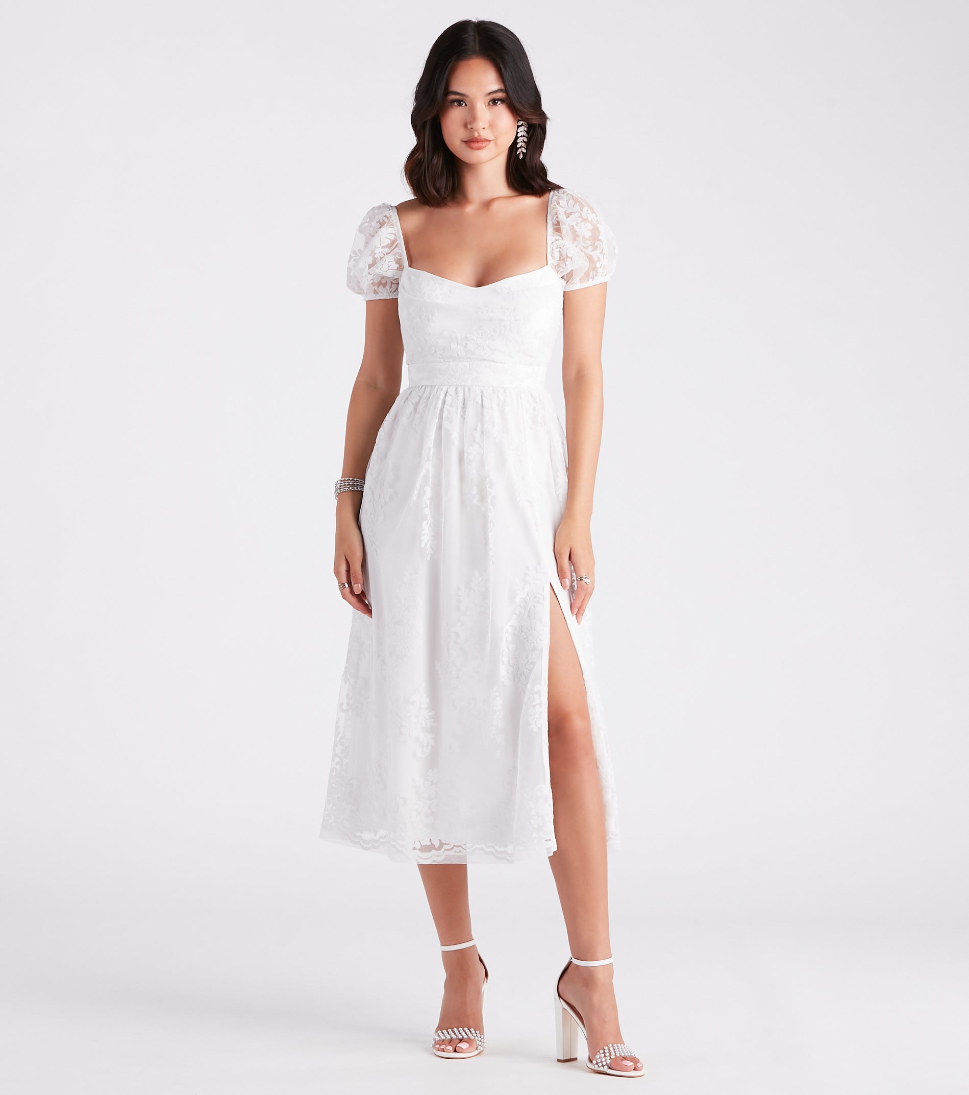 Mary Formal Flocked Velvet A-Line Midi Dress