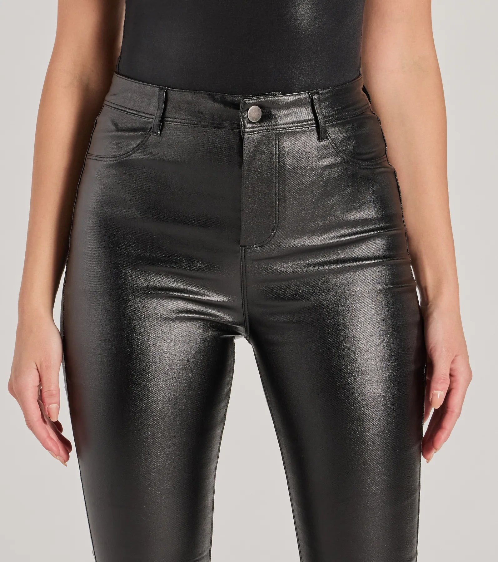 Sleek Business High-Rise Faux Leather Flare Pants