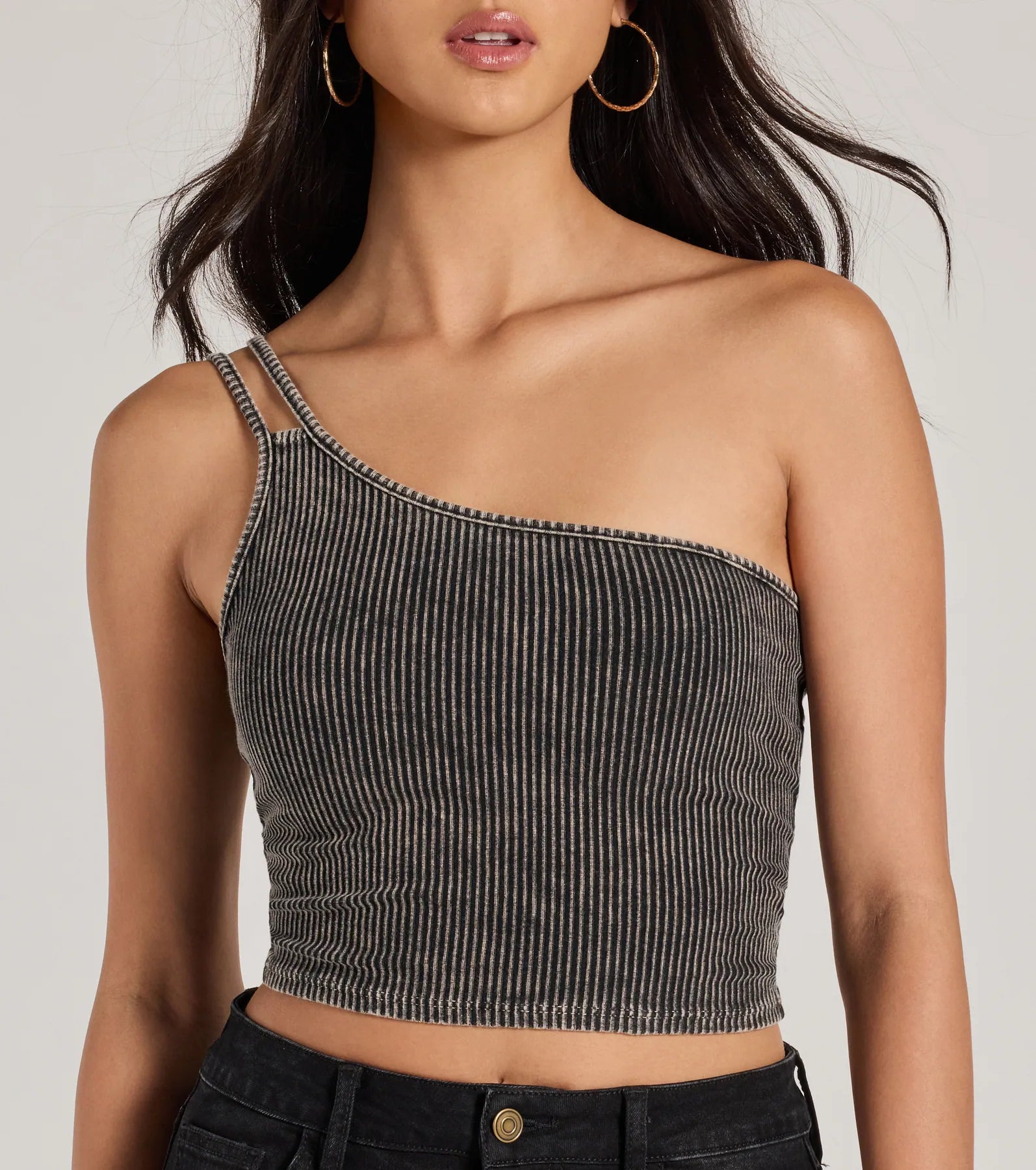 Confident Flirty Strappy One-Shoulder Crop Top