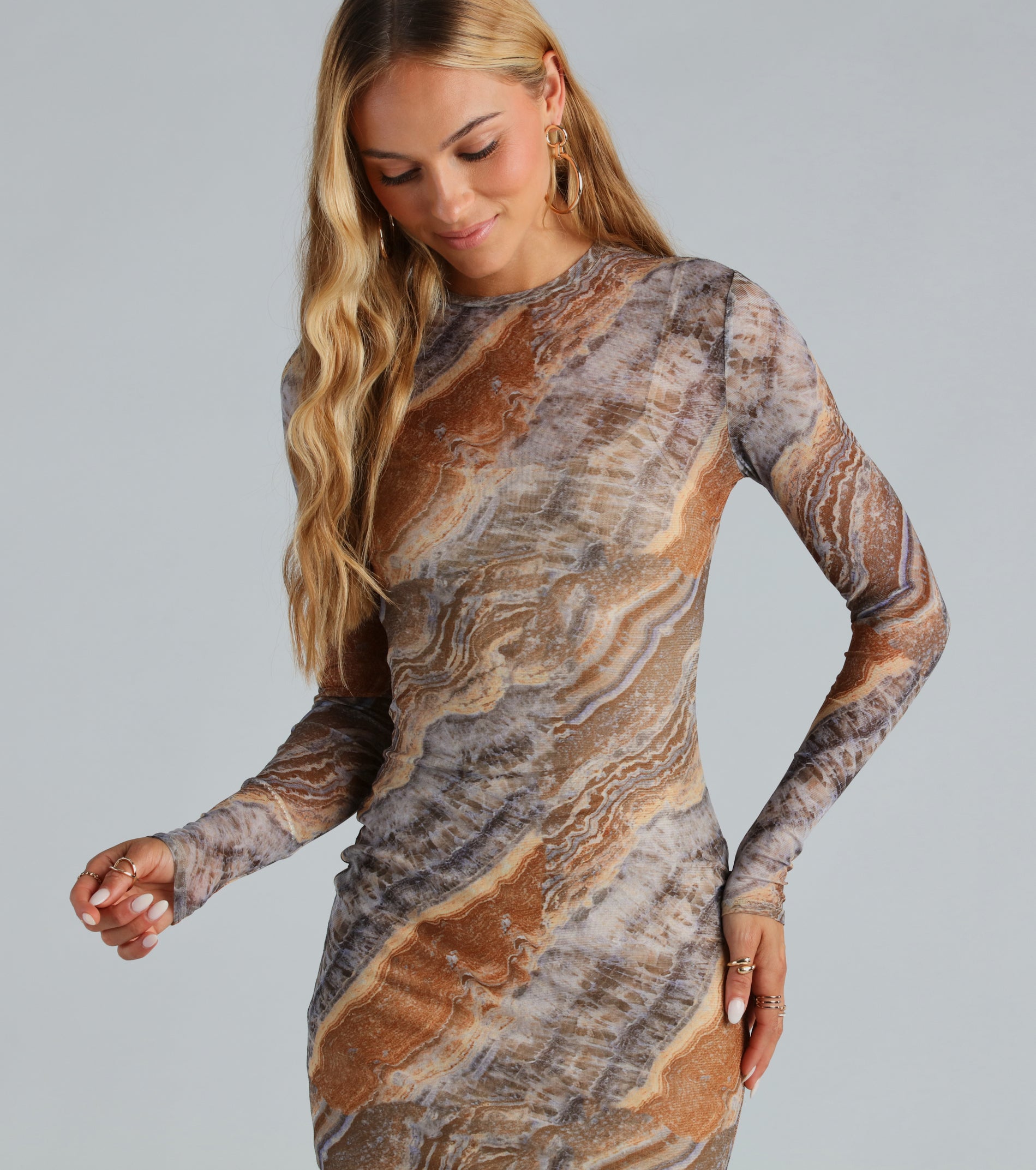 I'm So Rare Marble Long Sleeve Mini Dress