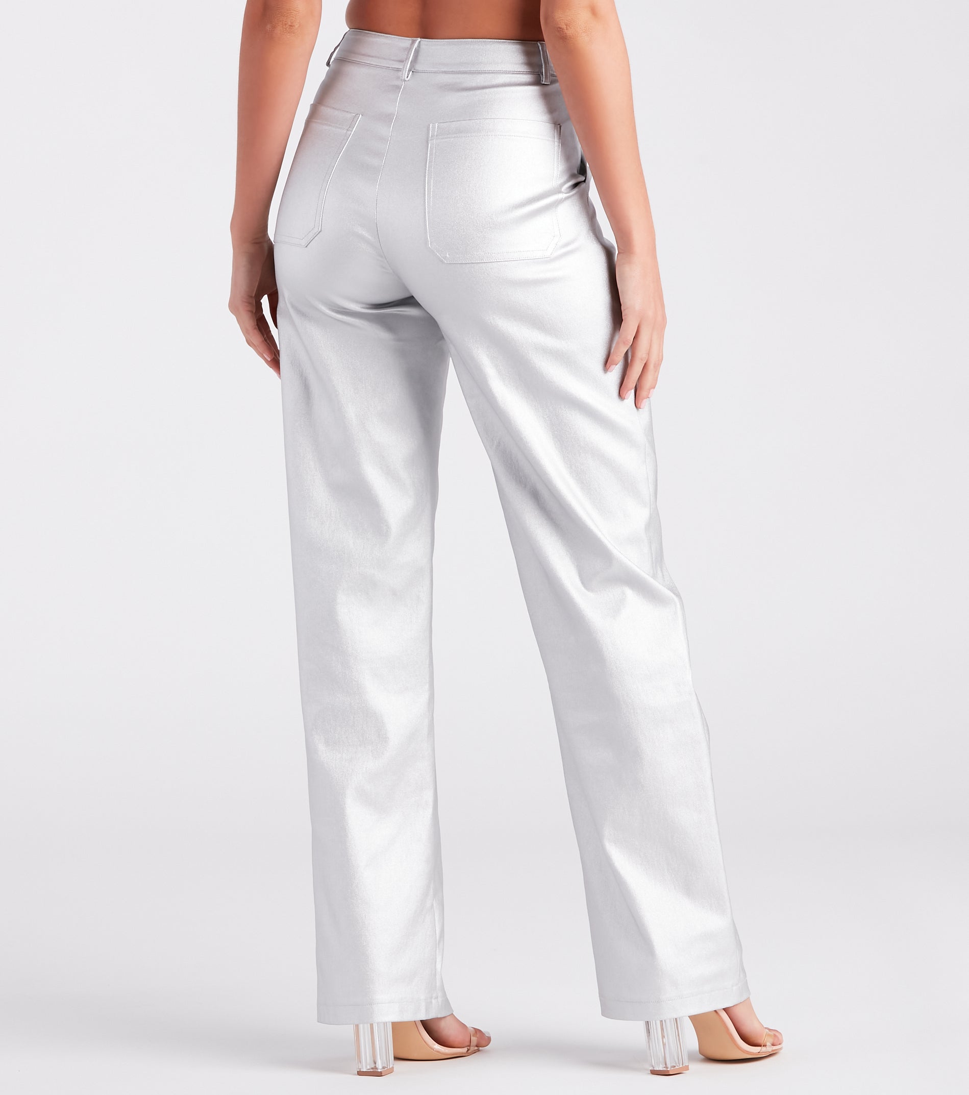 Space Glam Coated Faux Leather Cargo Pants